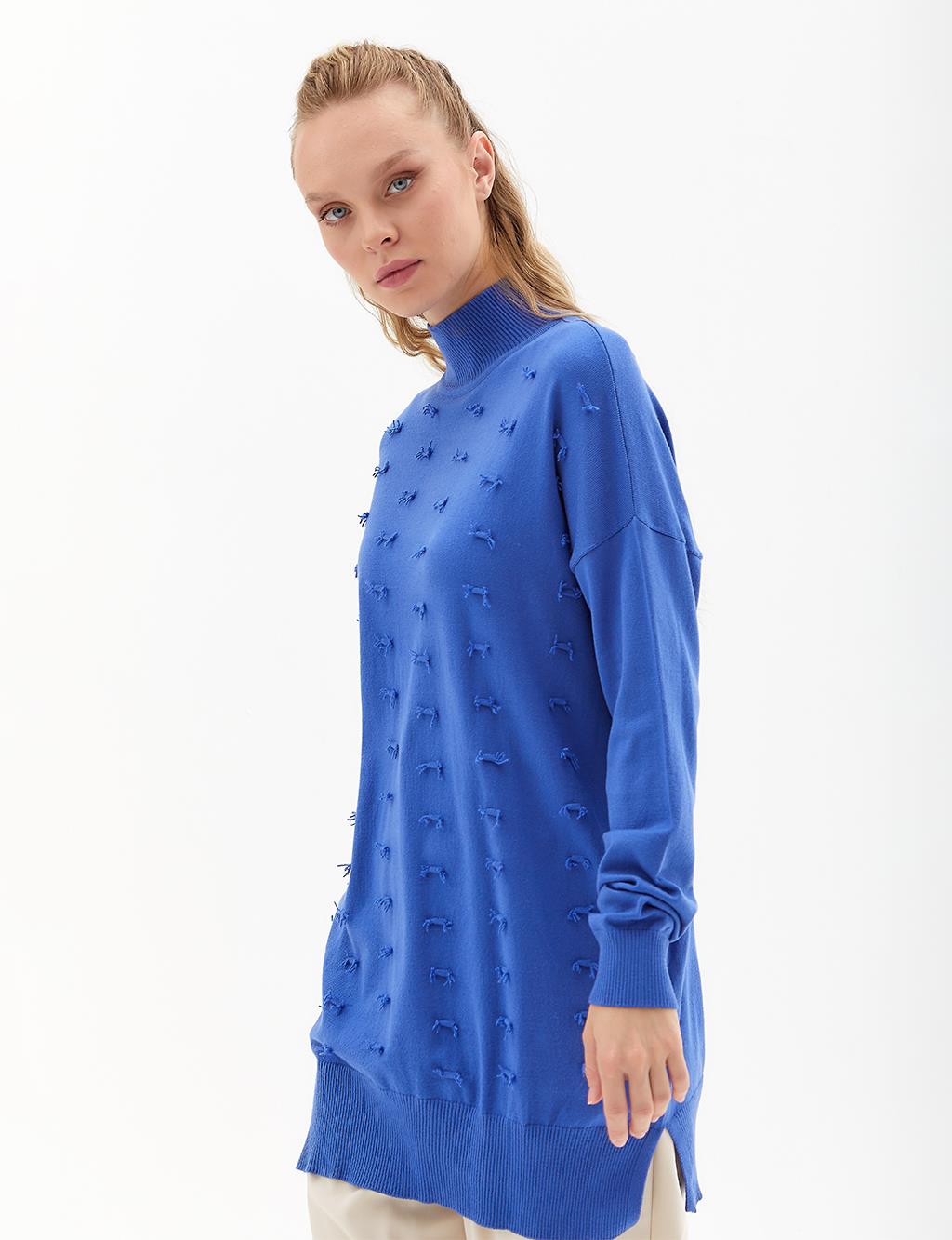 Decorative Tassel Knitwear Tunic Indigo