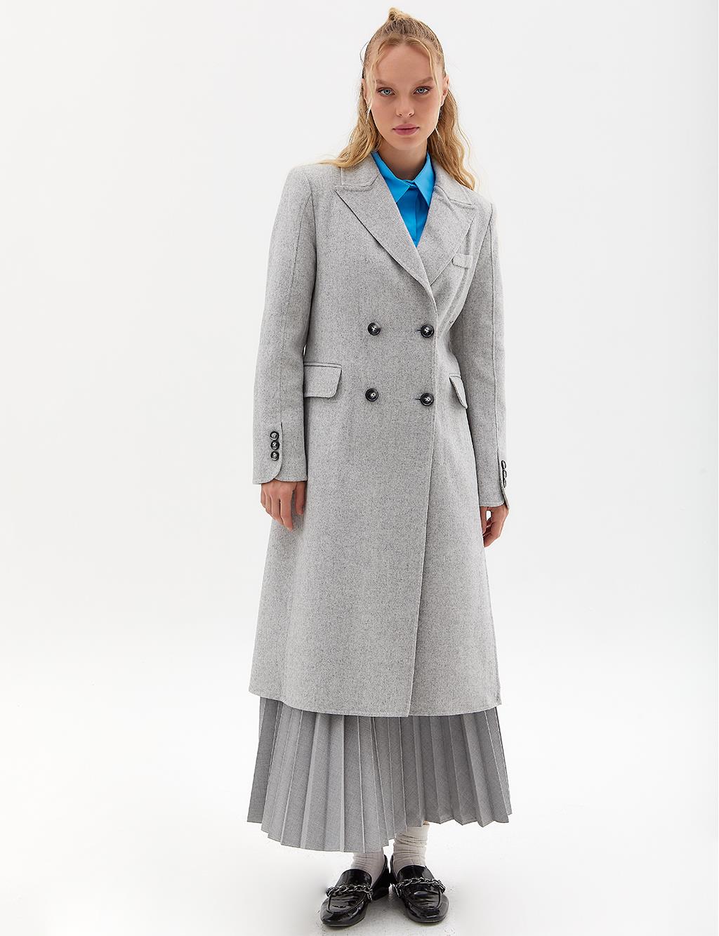 Premium Wool Double-Button Coat Light Gray