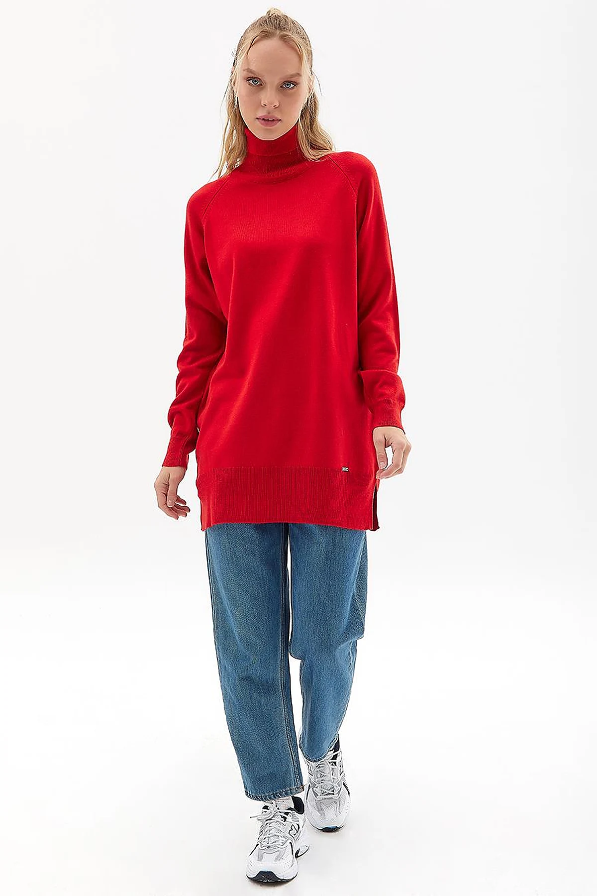 Turtleneck Knitwear Tunic Red