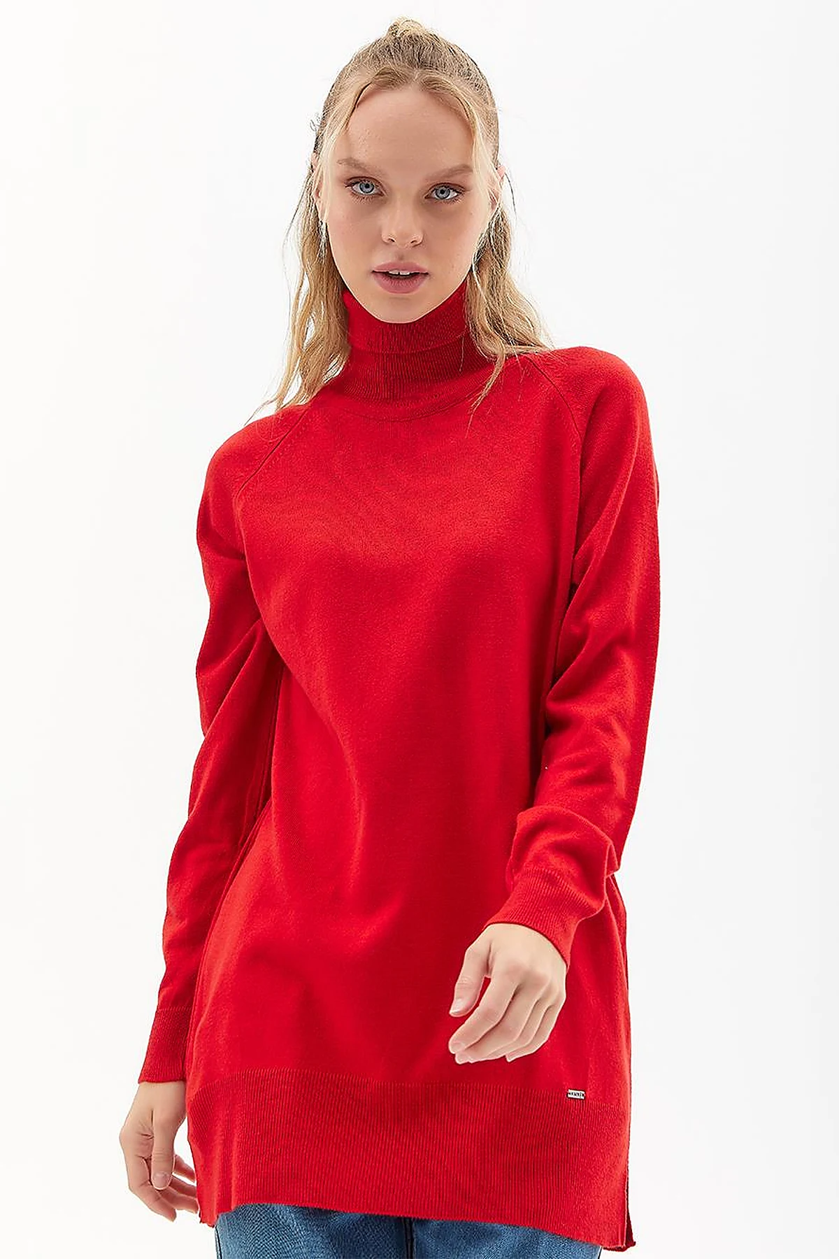 Turtleneck Knitwear Tunic Red