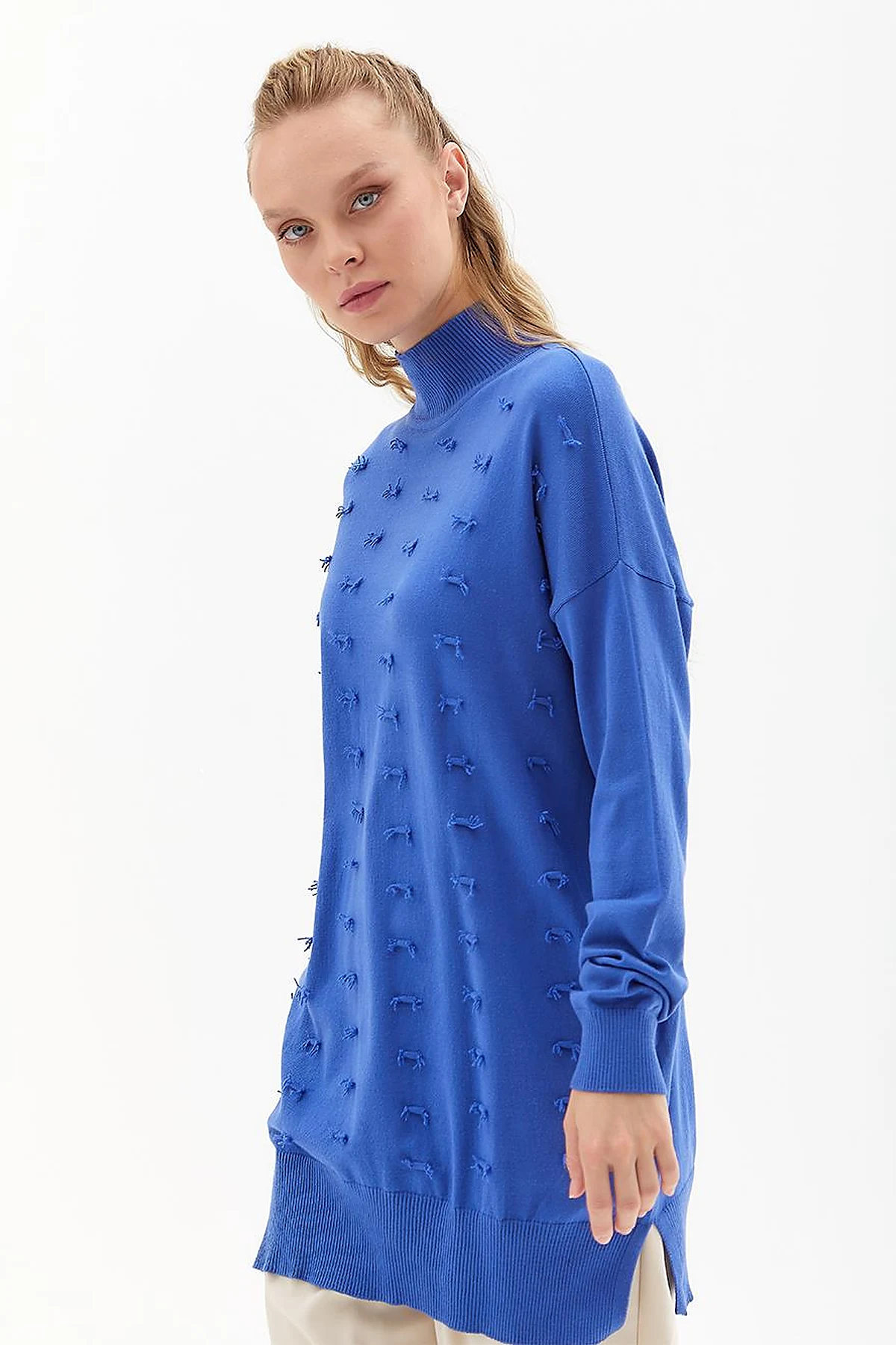 Decorative Tassel Knitwear Tunic Indigo