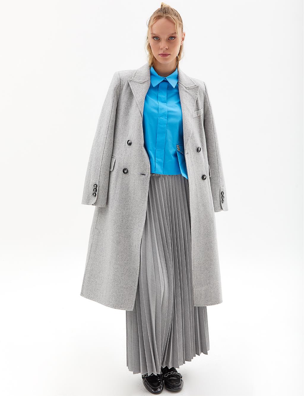 Premium Wool Double-Button Coat Light Gray