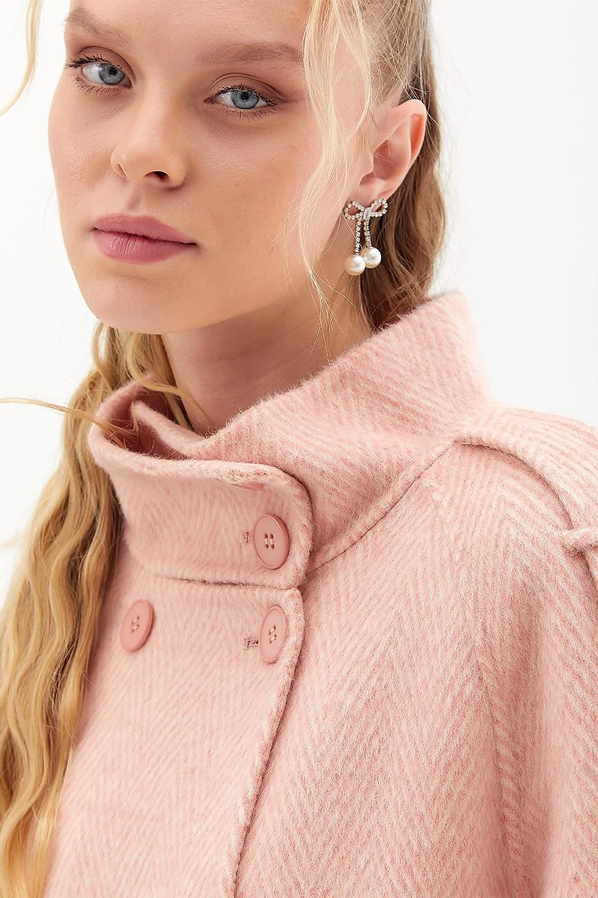 Premium Wool Herringbone Pattern Coat Powder