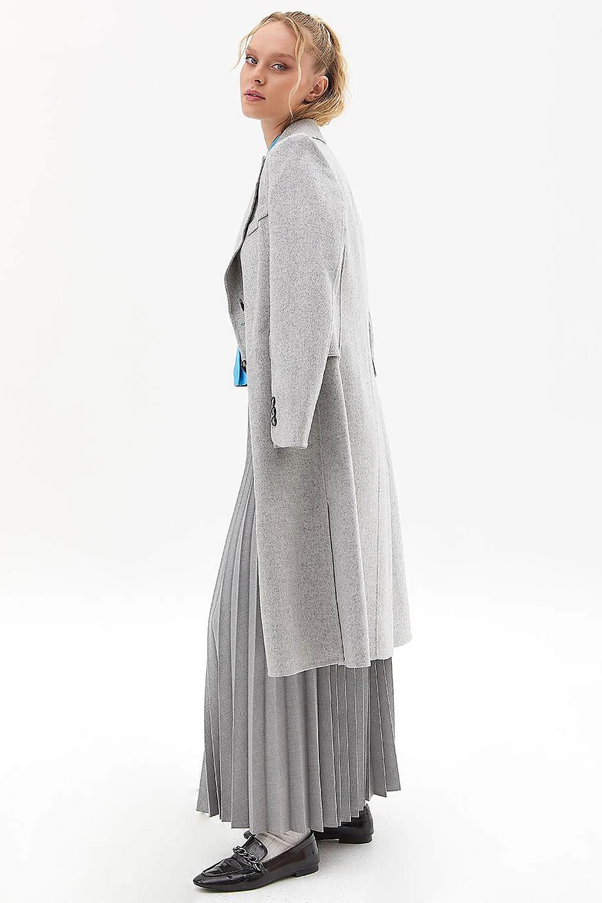 Premium Wool Double-Button Coat Light Gray