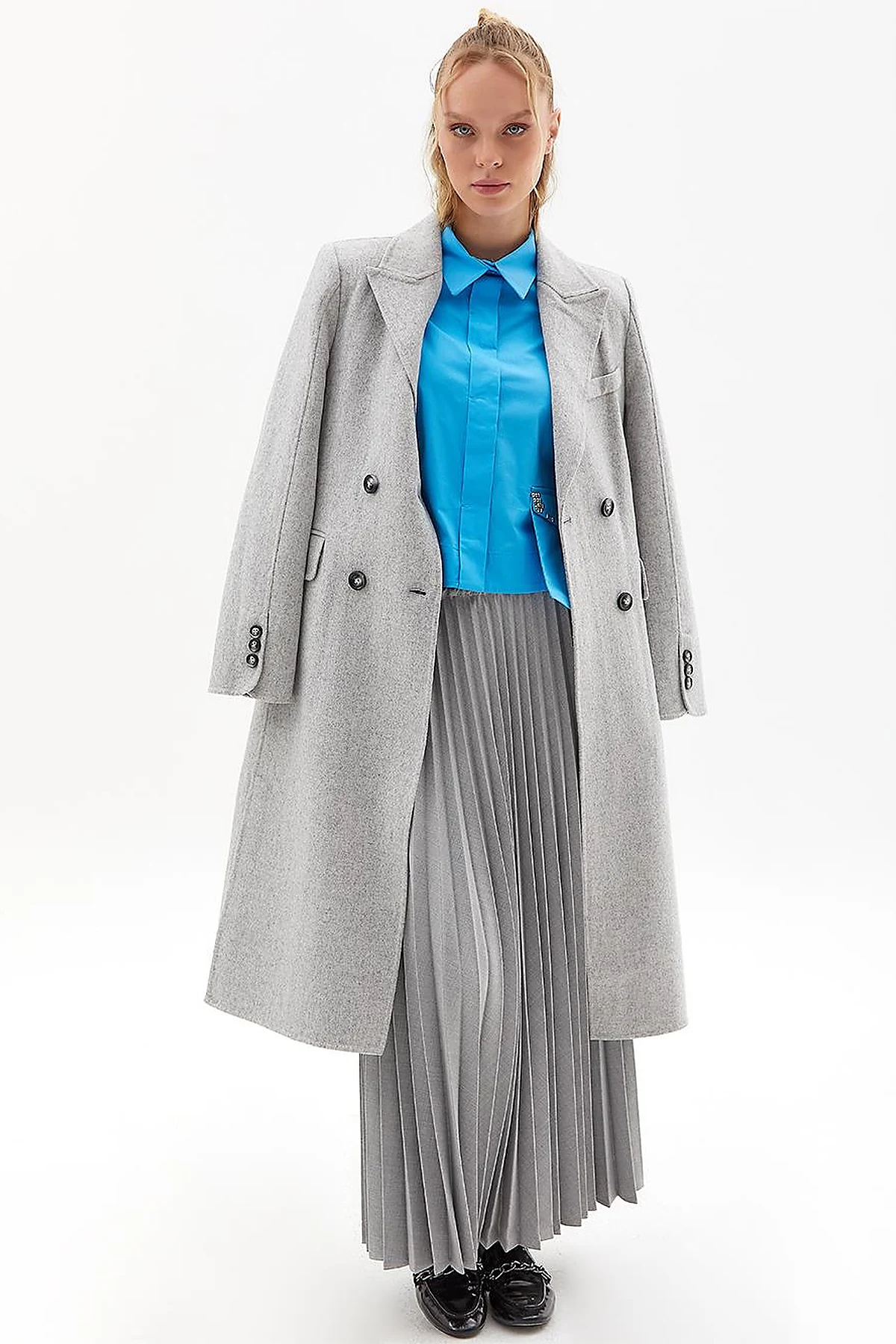 Premium Wool Double-Button Coat Light Gray