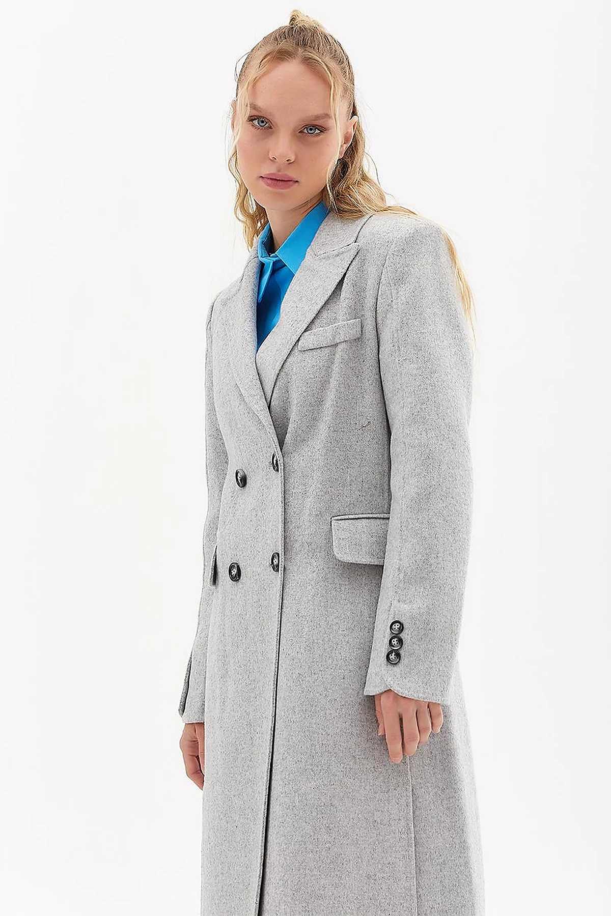 Premium Wool Double-Button Coat Light Gray