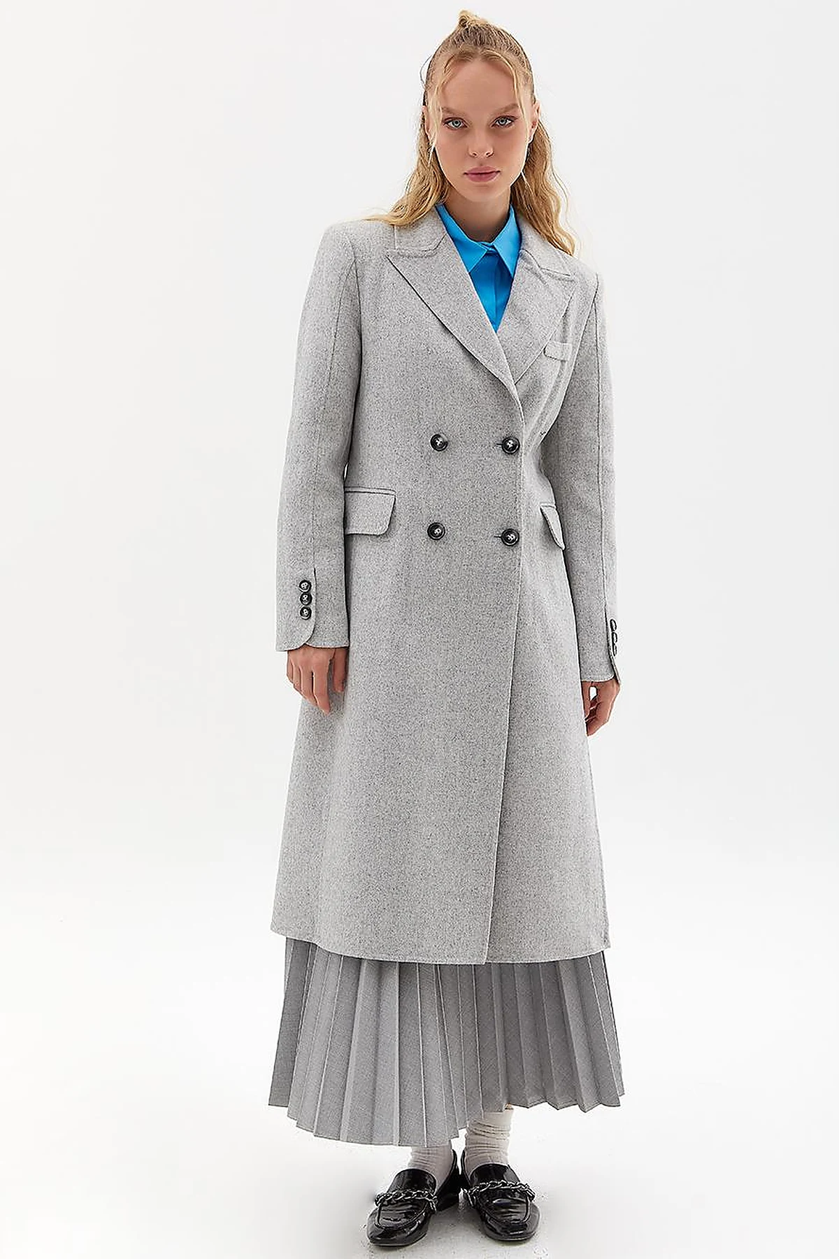 Premium Wool Double-Button Coat Light Gray