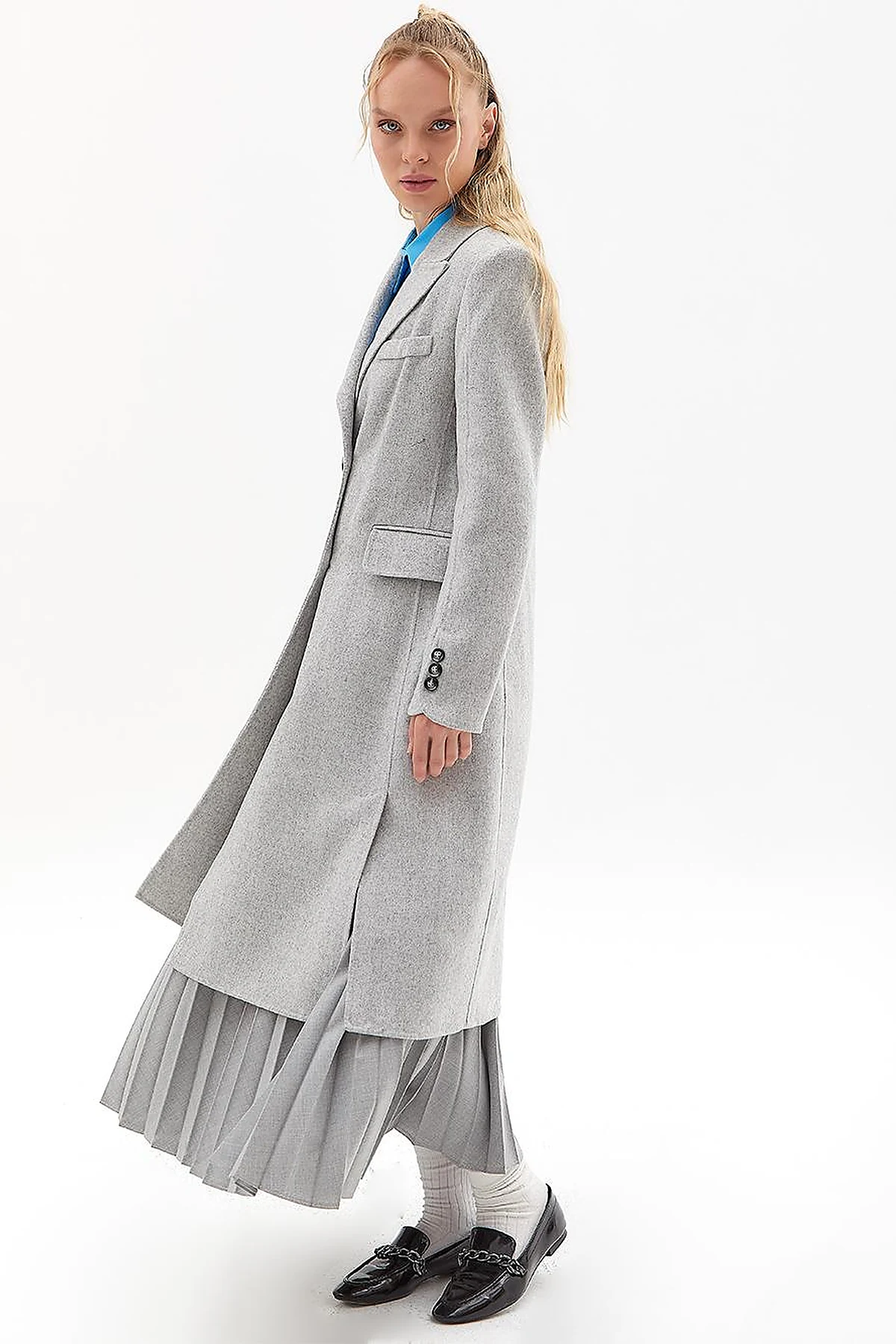 Premium Wool Double-Button Coat Light Gray