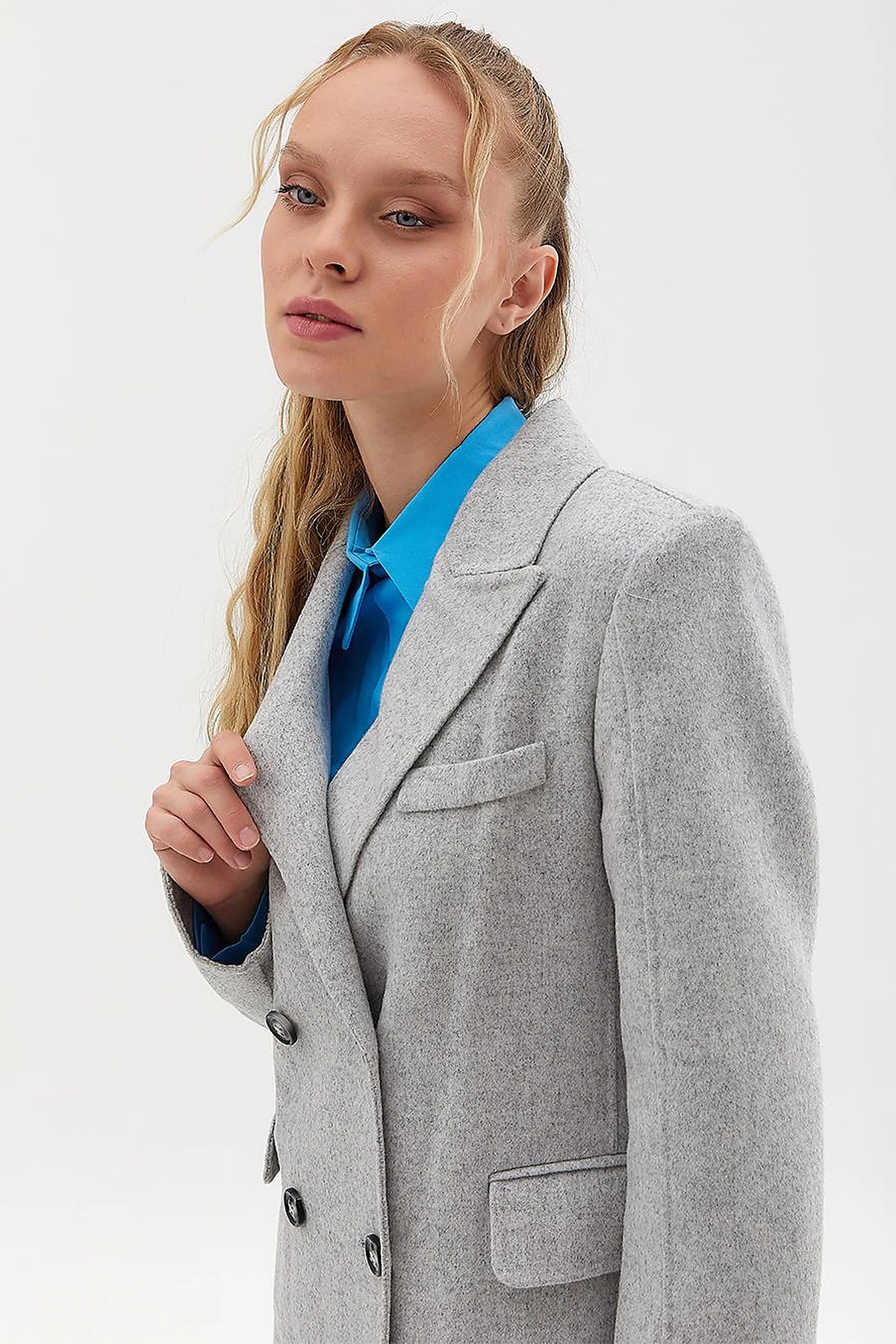 Premium Wool Double-Button Coat Light Gray