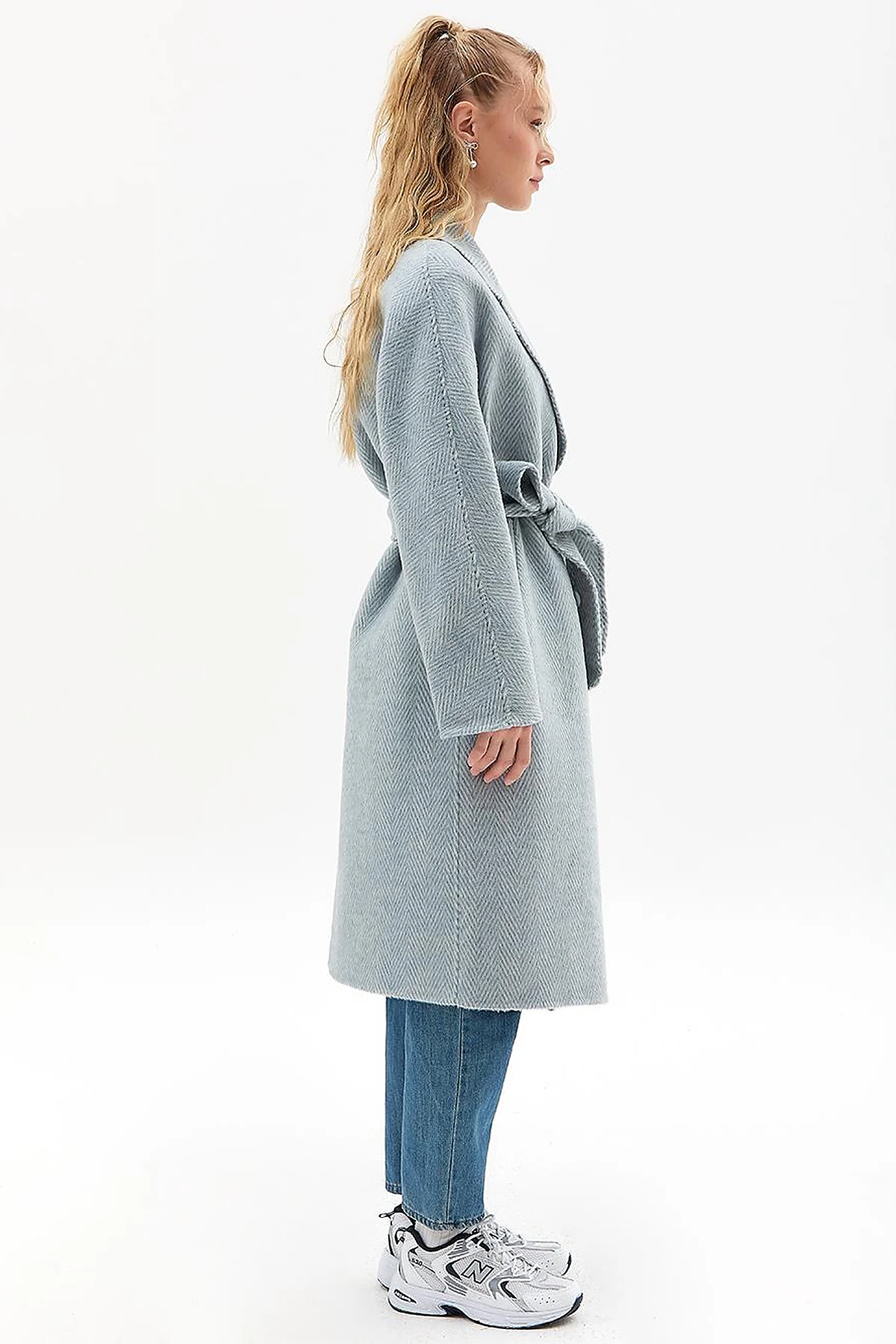 Premium Wool Men's Collar Belted Coat Blue