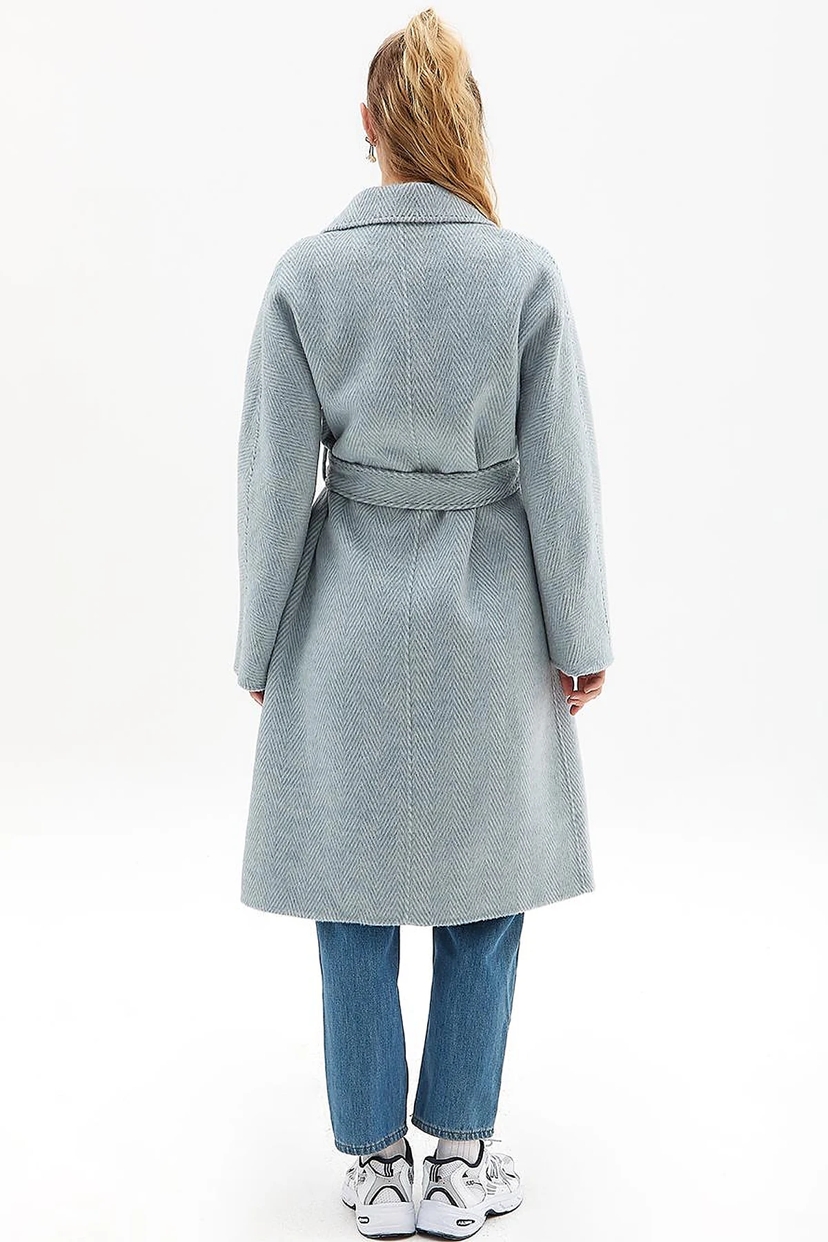 Premium Wool Men's Collar Belted Coat Blue