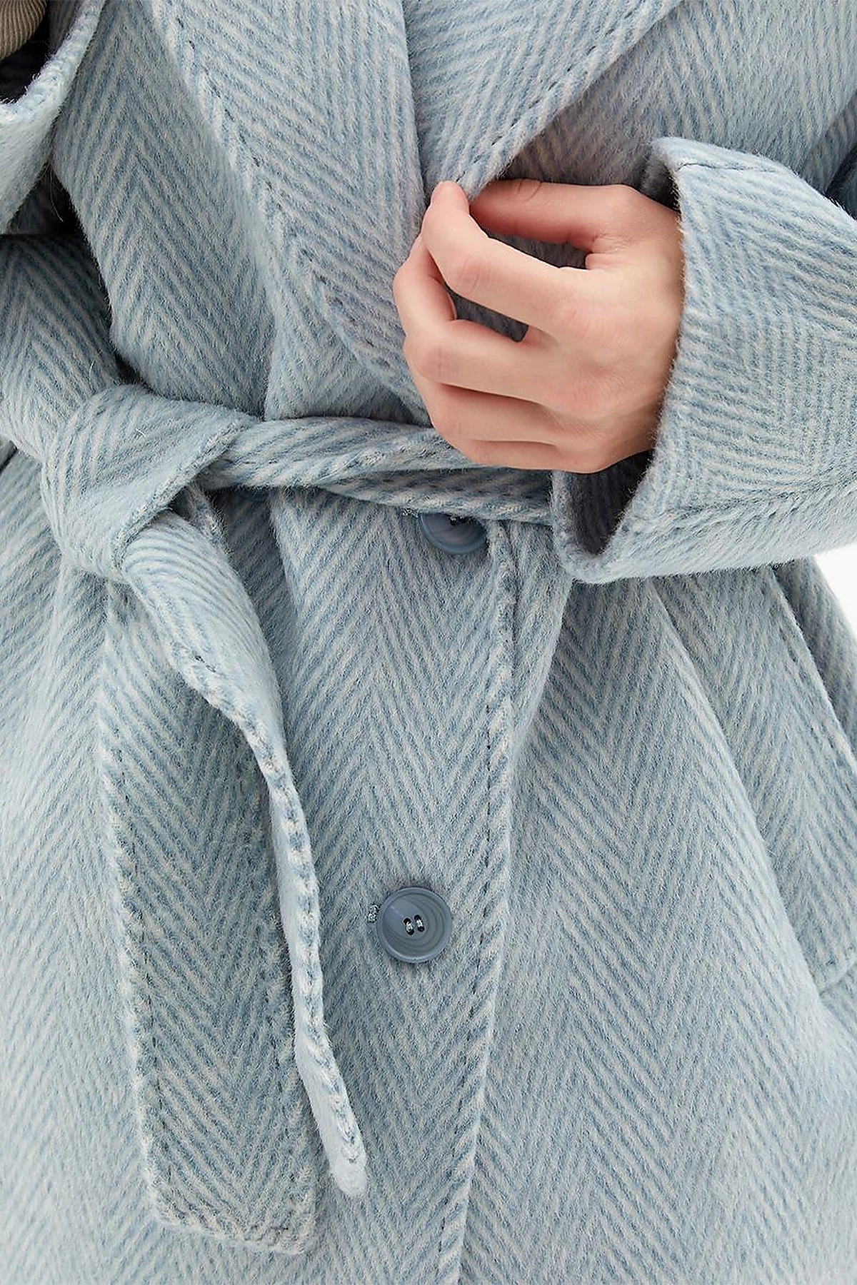 Premium Wool Men's Collar Belted Coat Blue