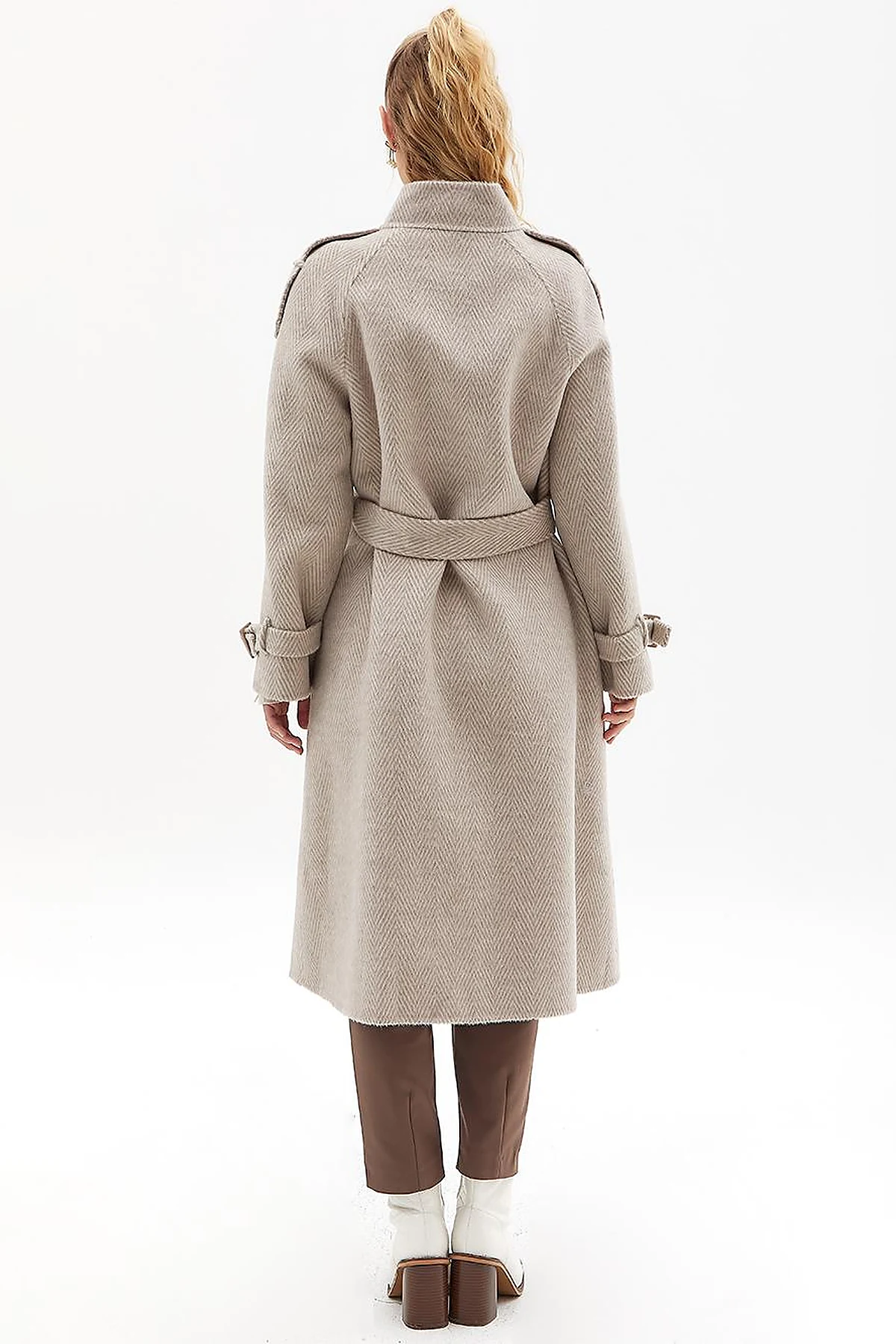 Premium Wool Herringbone Pattern Coat Mink