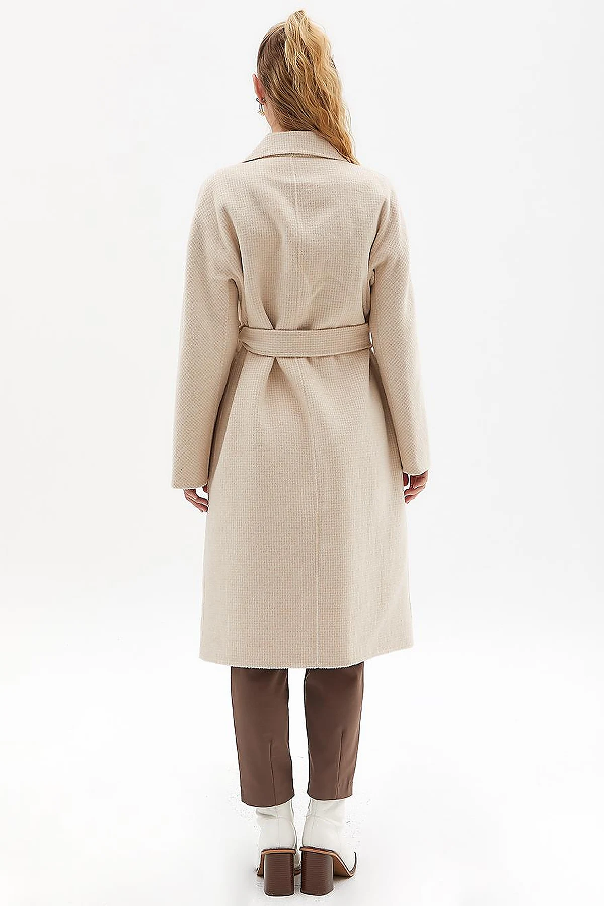 Premium Wool Men's Collar Belted Coat Cream