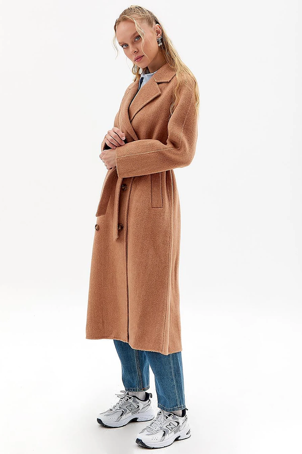 Premium Wool Raglan Sleeve Belted Coat Camel