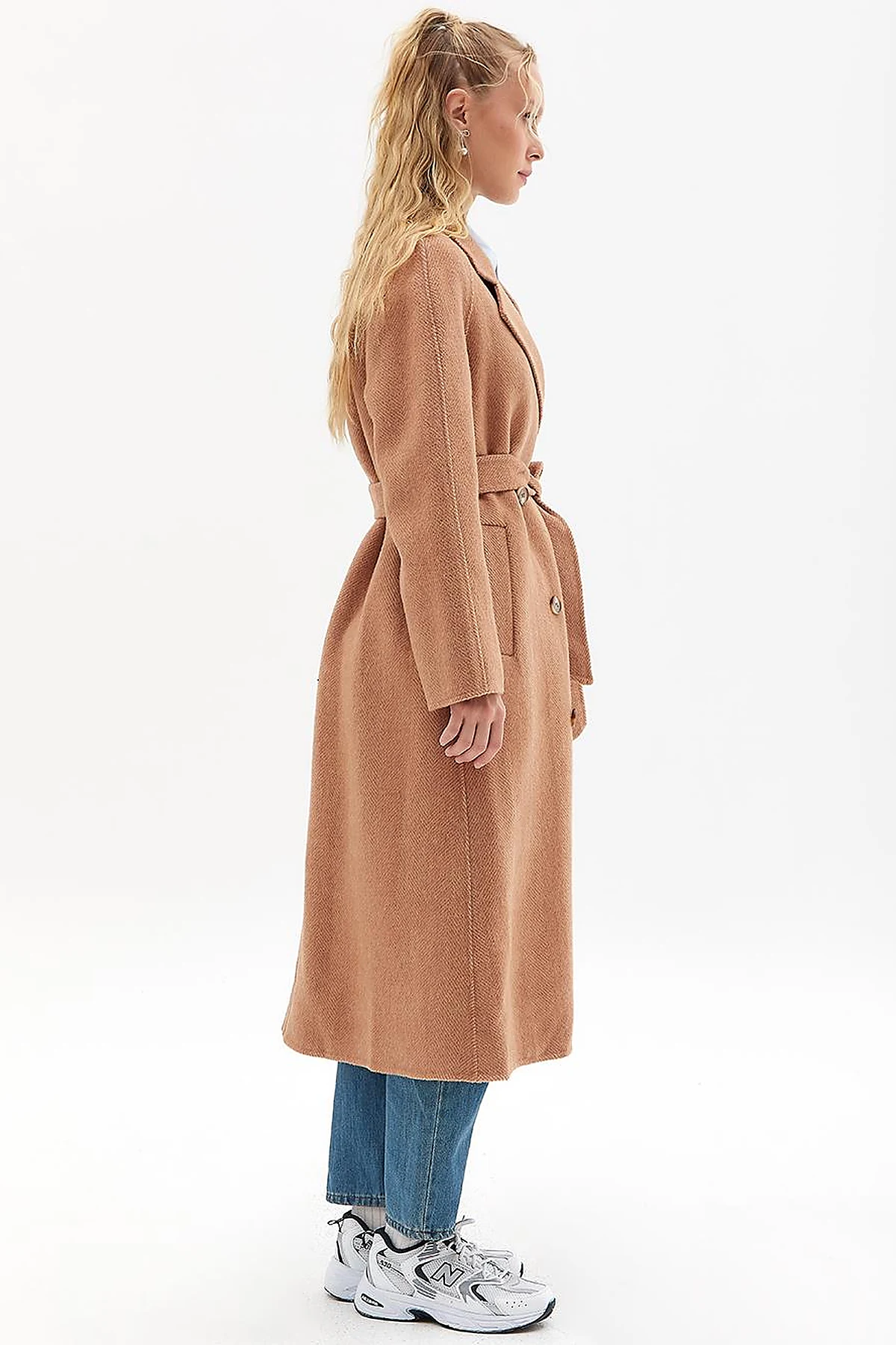 Premium Wool Raglan Sleeve Belted Coat Camel