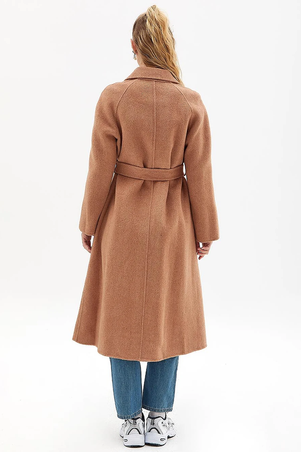 Premium Wool Raglan Sleeve Belted Coat Camel