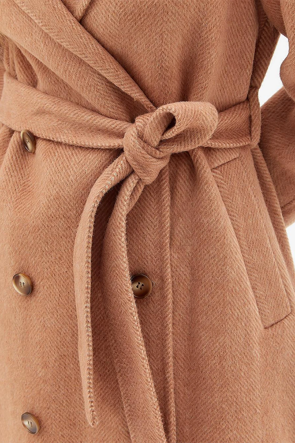 Premium Wool Raglan Sleeve Belted Coat Camel
