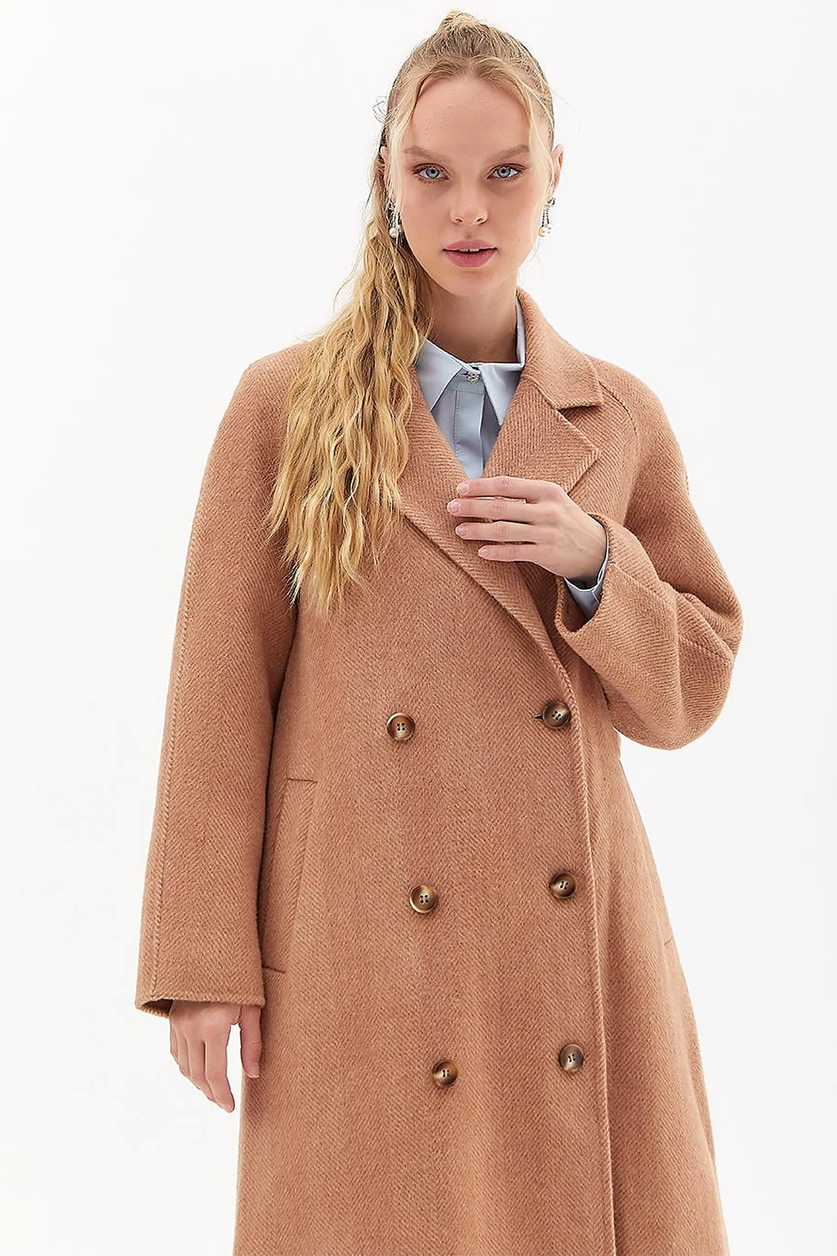 Premium Wool Raglan Sleeve Belted Coat Camel