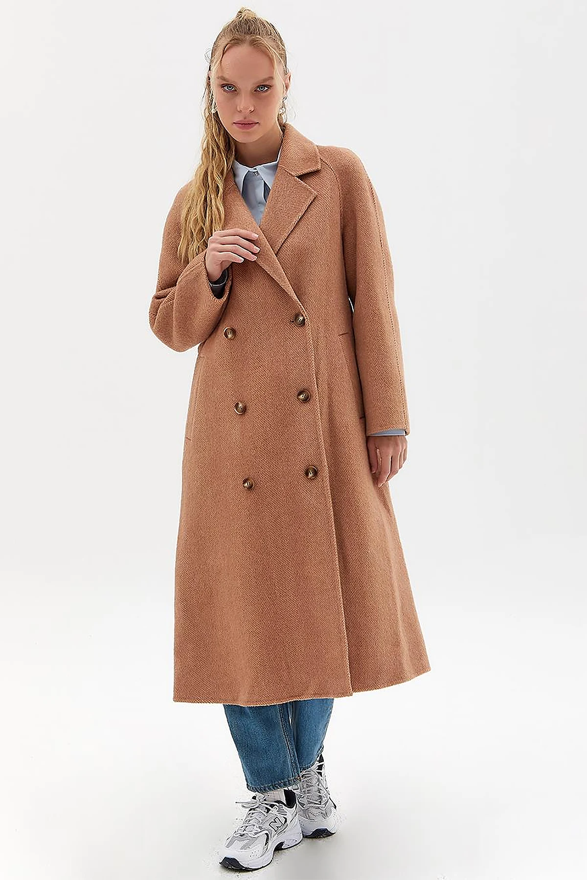 Premium Wool Raglan Sleeve Belted Coat Camel