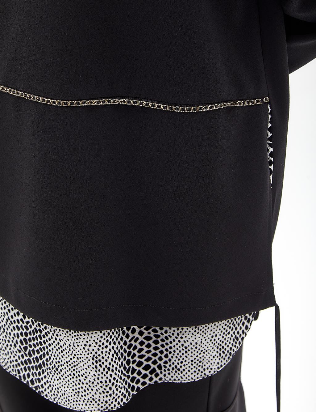 Chain Detail Lace-up High Collar Tunic Black