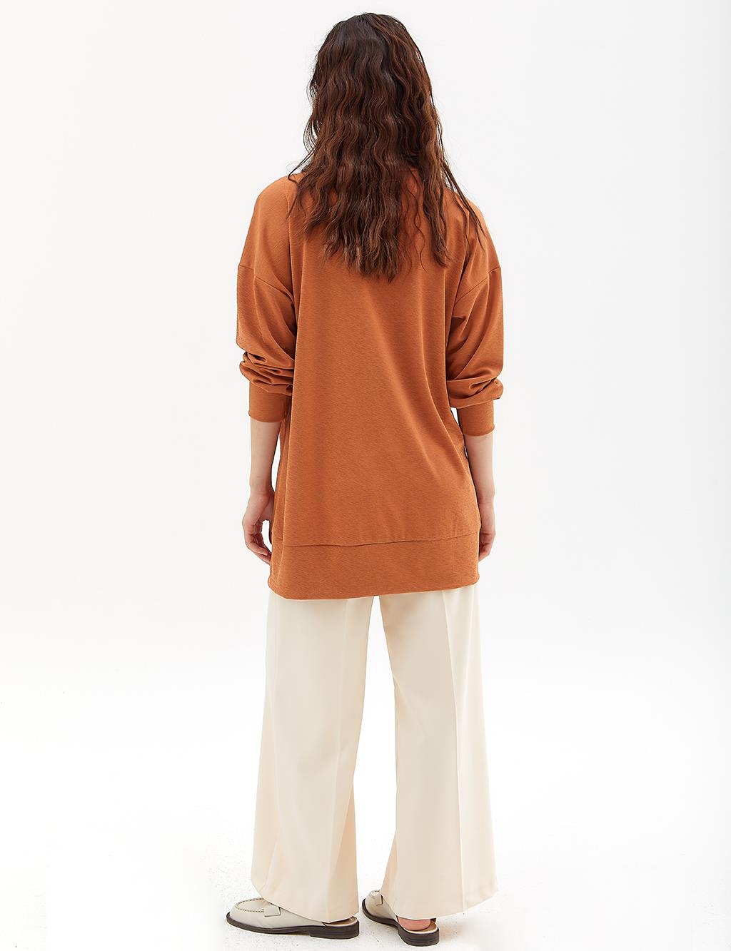 Shoulder Zipper High Collar Sweatshirt Orange