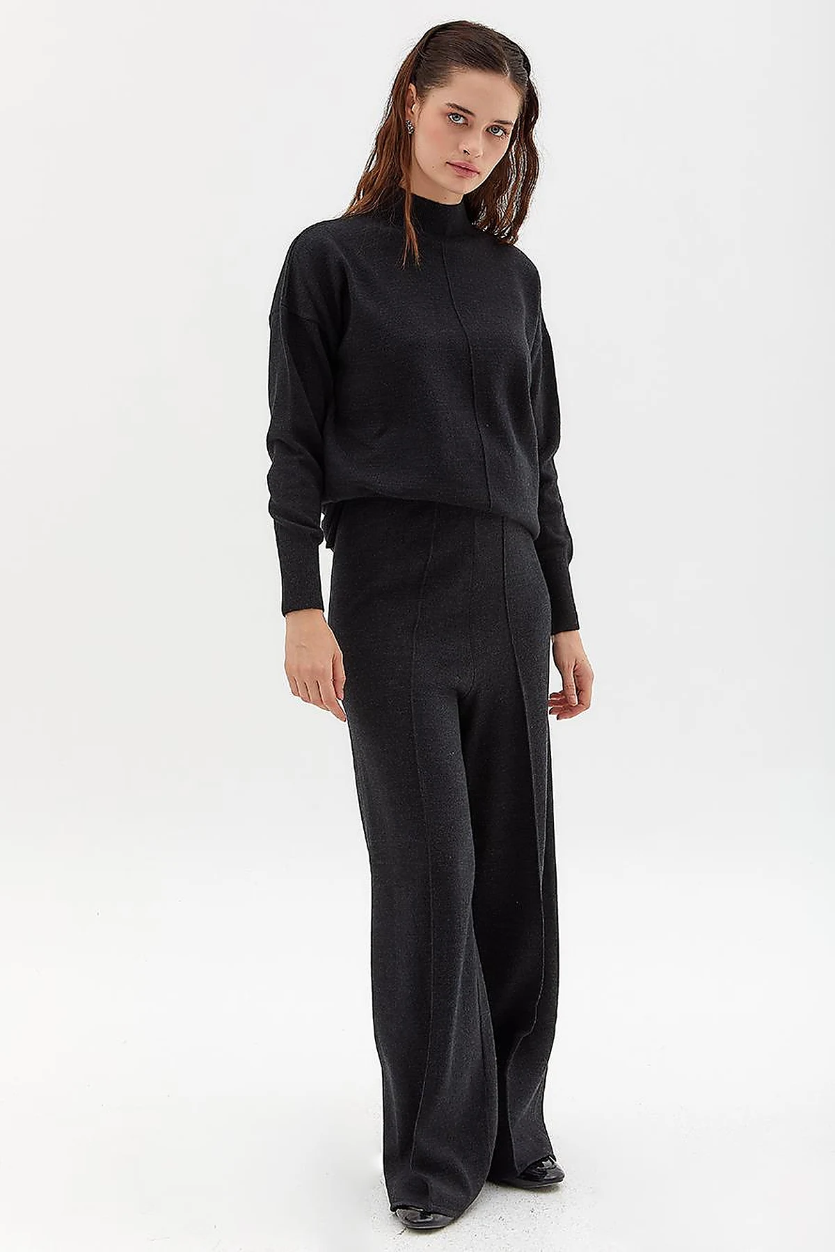 Wide Leg Knitwear Trousers Black