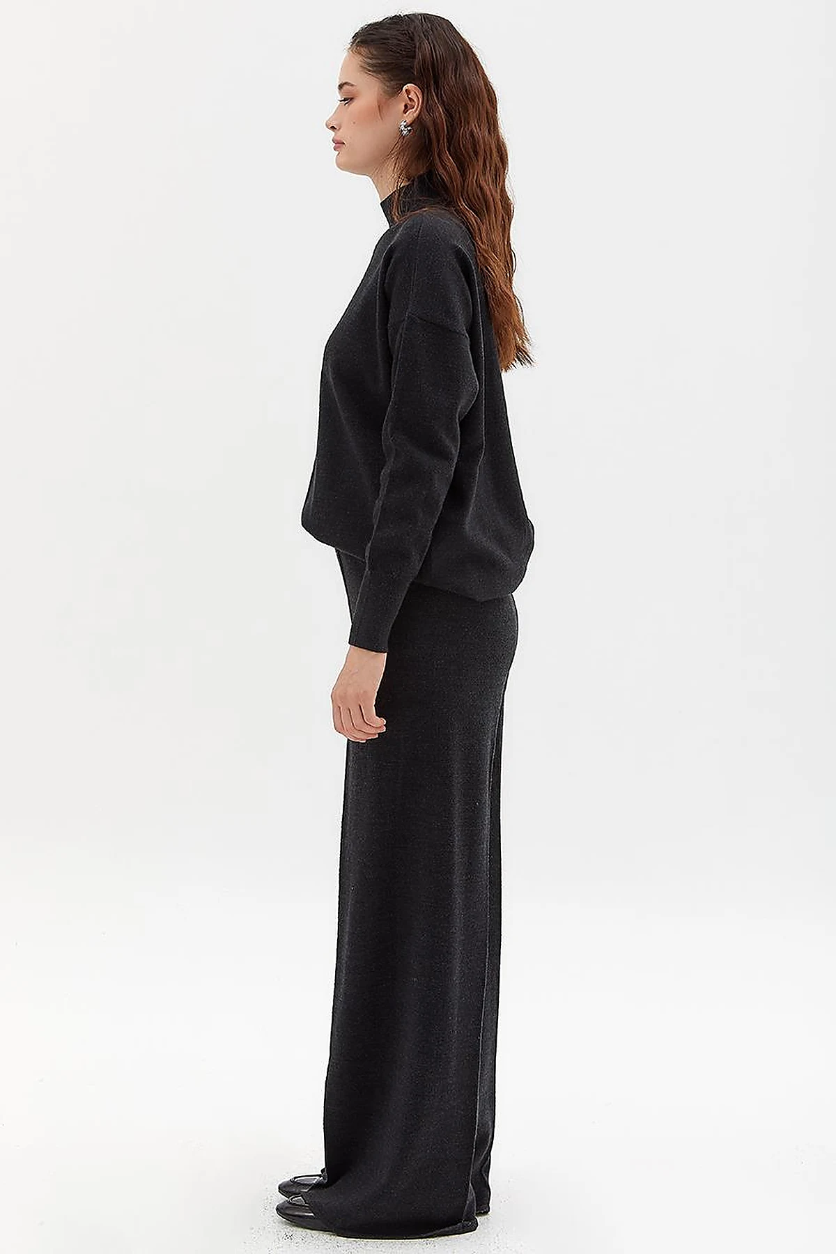 Wide Leg Knitwear Trousers Black