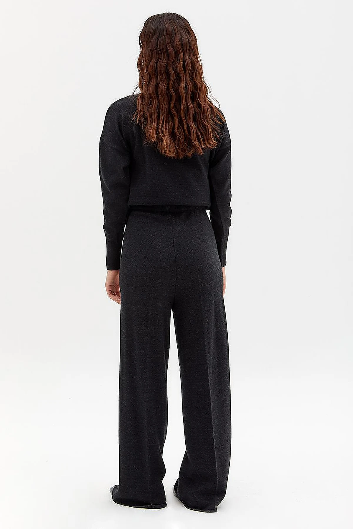 Wide Leg Knitwear Trousers Black