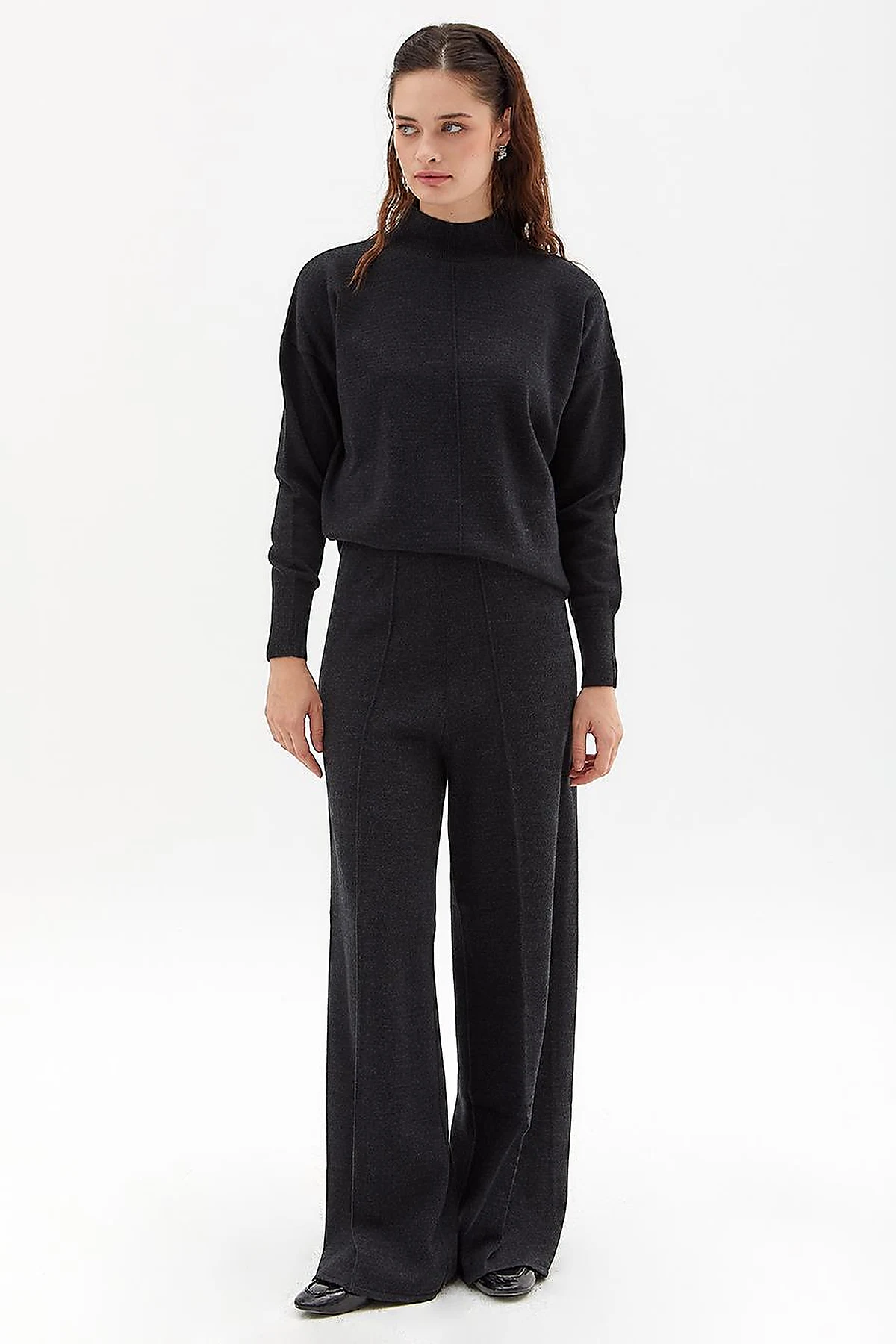Wide Leg Knitwear Trousers Black