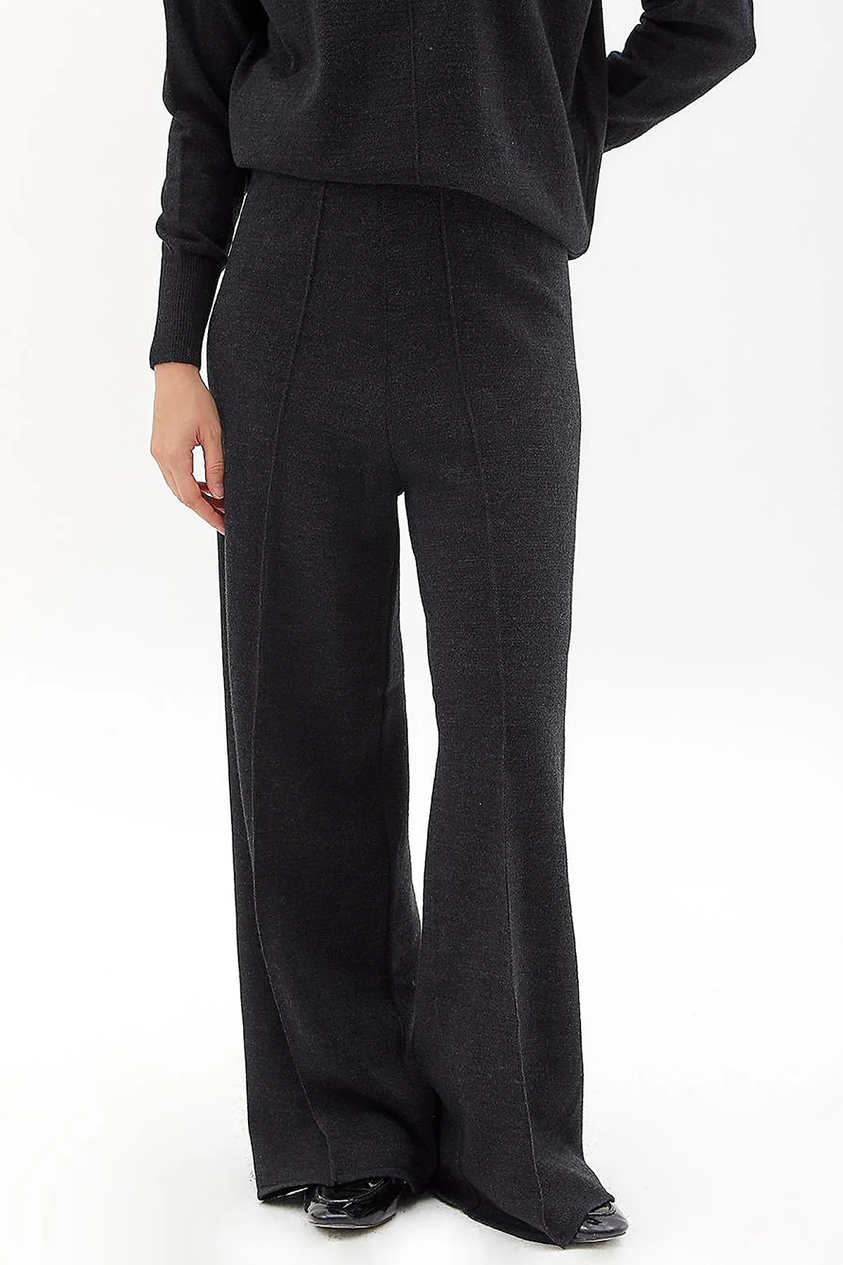 Wide Leg Knitwear Trousers Black
