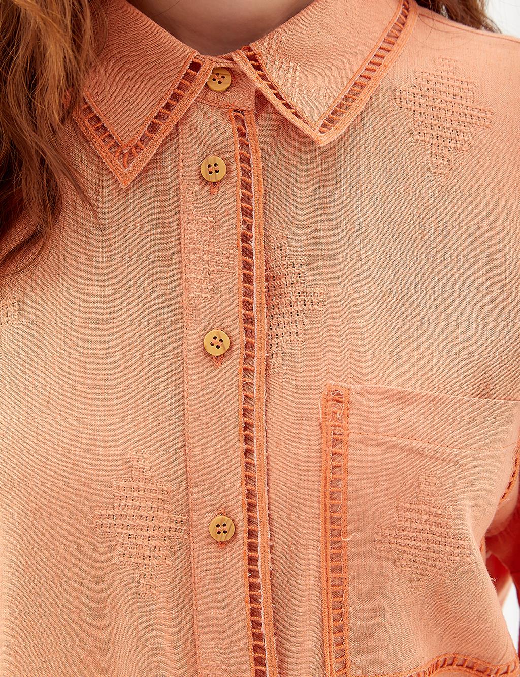 Stripe Laced Shirt Collar Tunic Peach