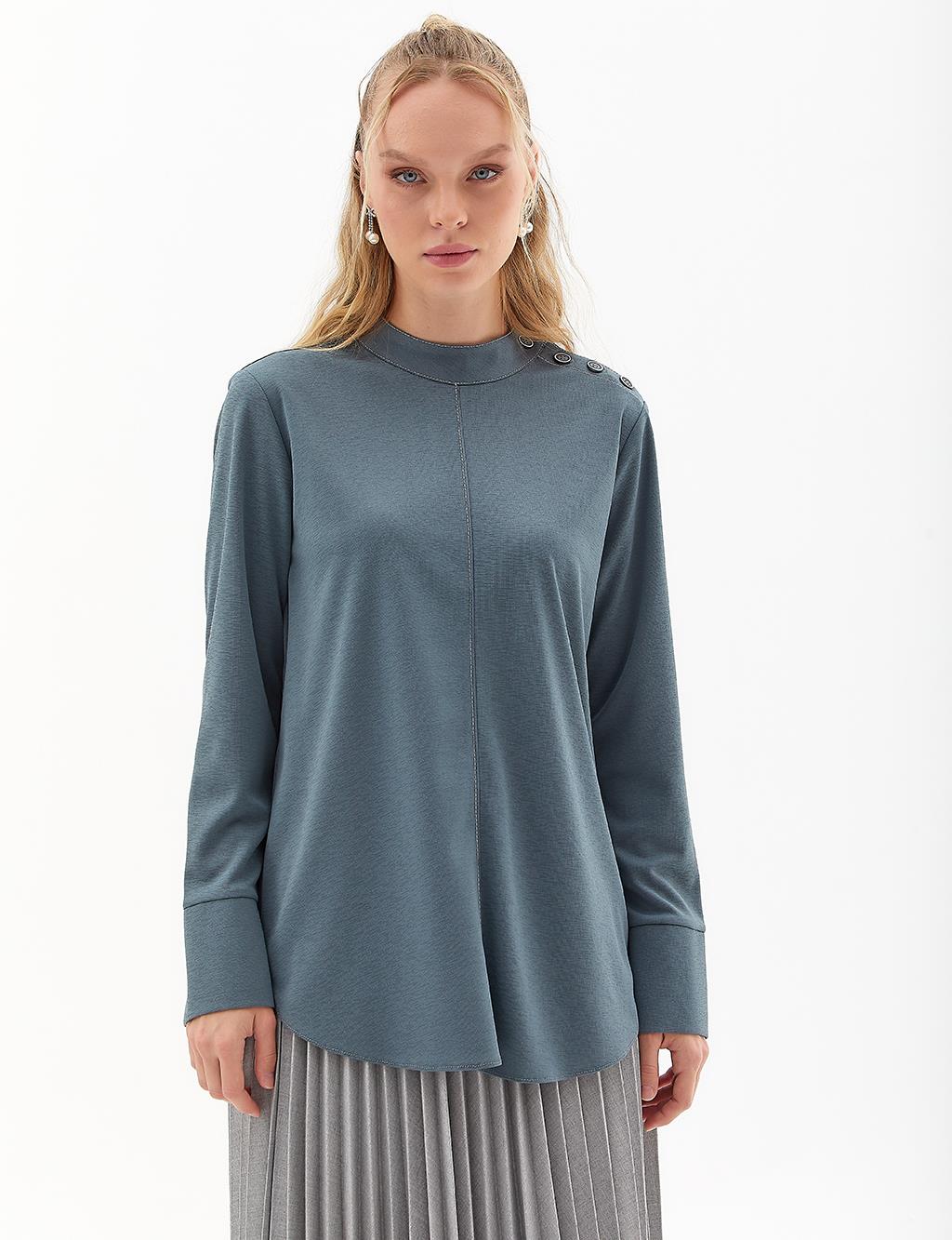 Melted Crew Neck Blouse Petrol