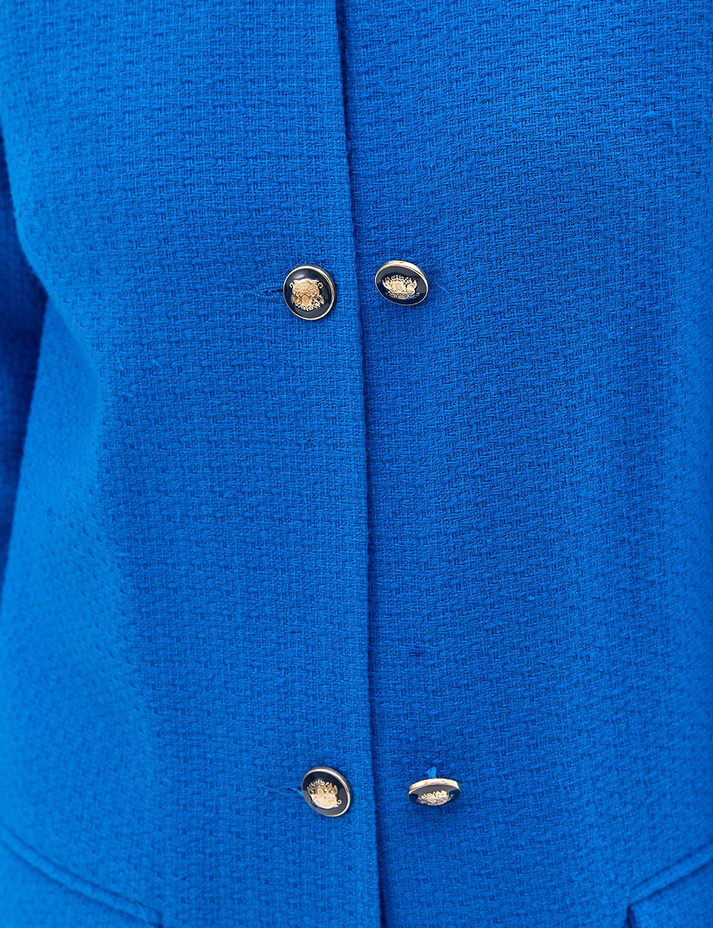 Double Button Textured Jacket Blue