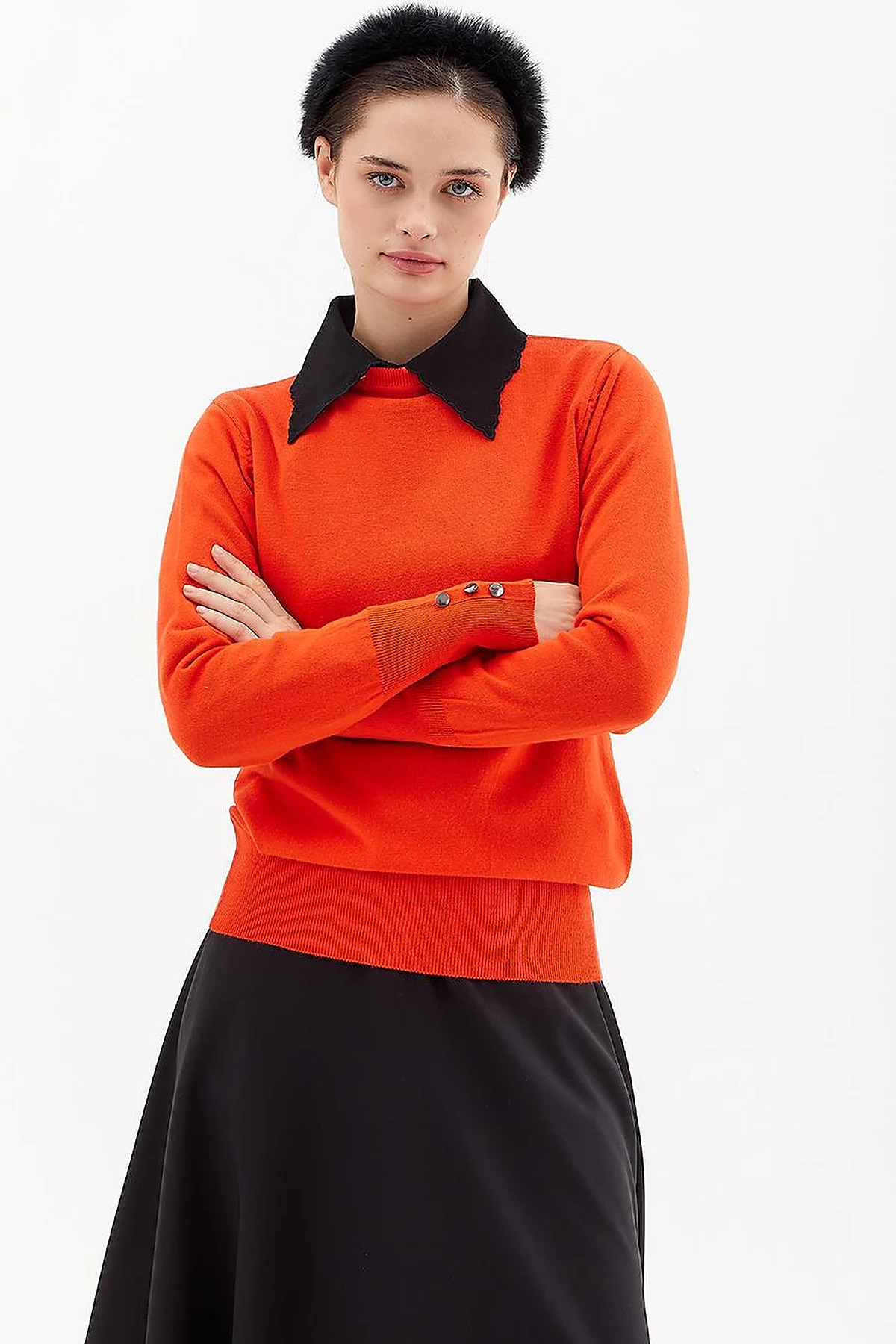 Round Neck Collar Knitwear Sweater Orange