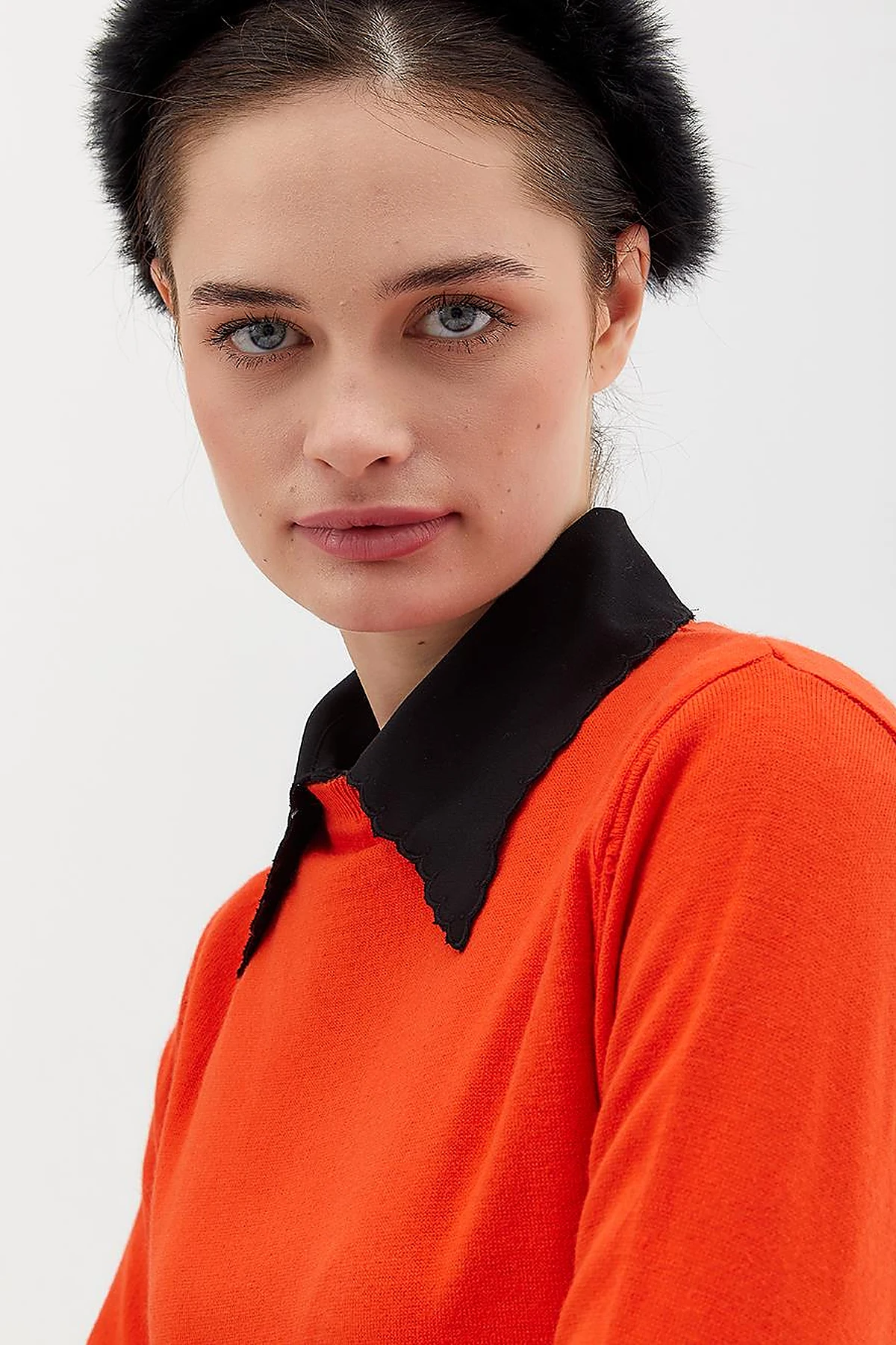 Round Neck Collar Knitwear Sweater Orange