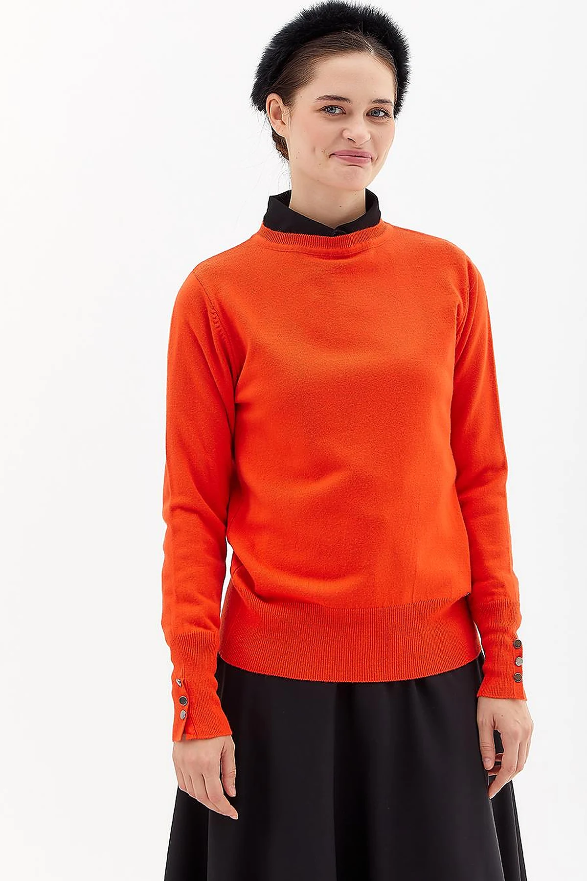 Round Neck Collar Knitwear Sweater Orange