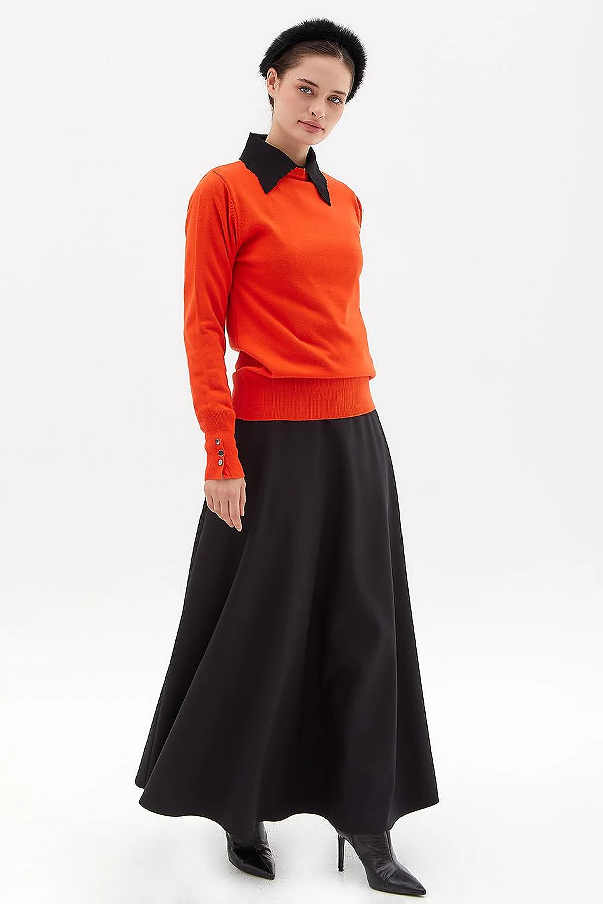 Round Neck Collar Knitwear Sweater Orange
