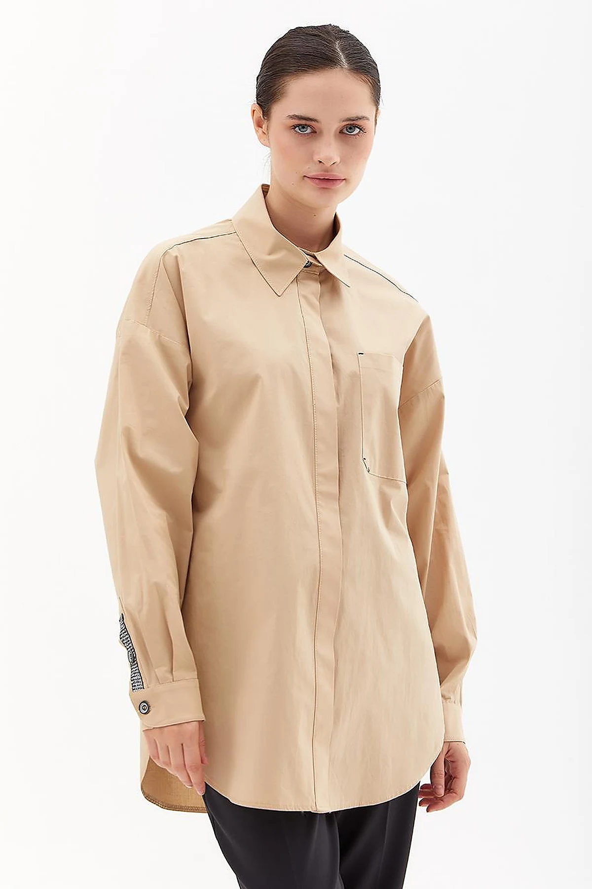 Oversize Poplin Tunik Bej