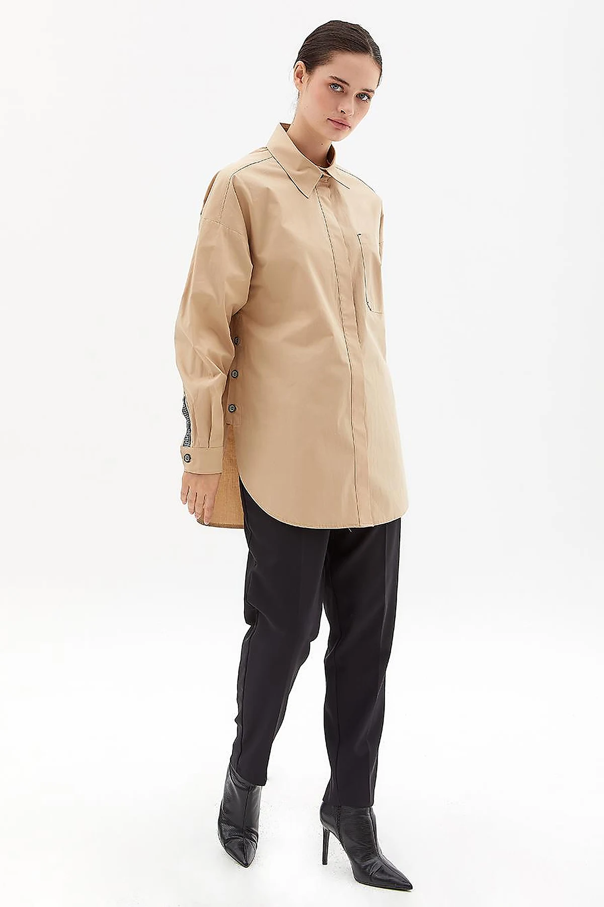 Oversize Poplin Tunik Bej