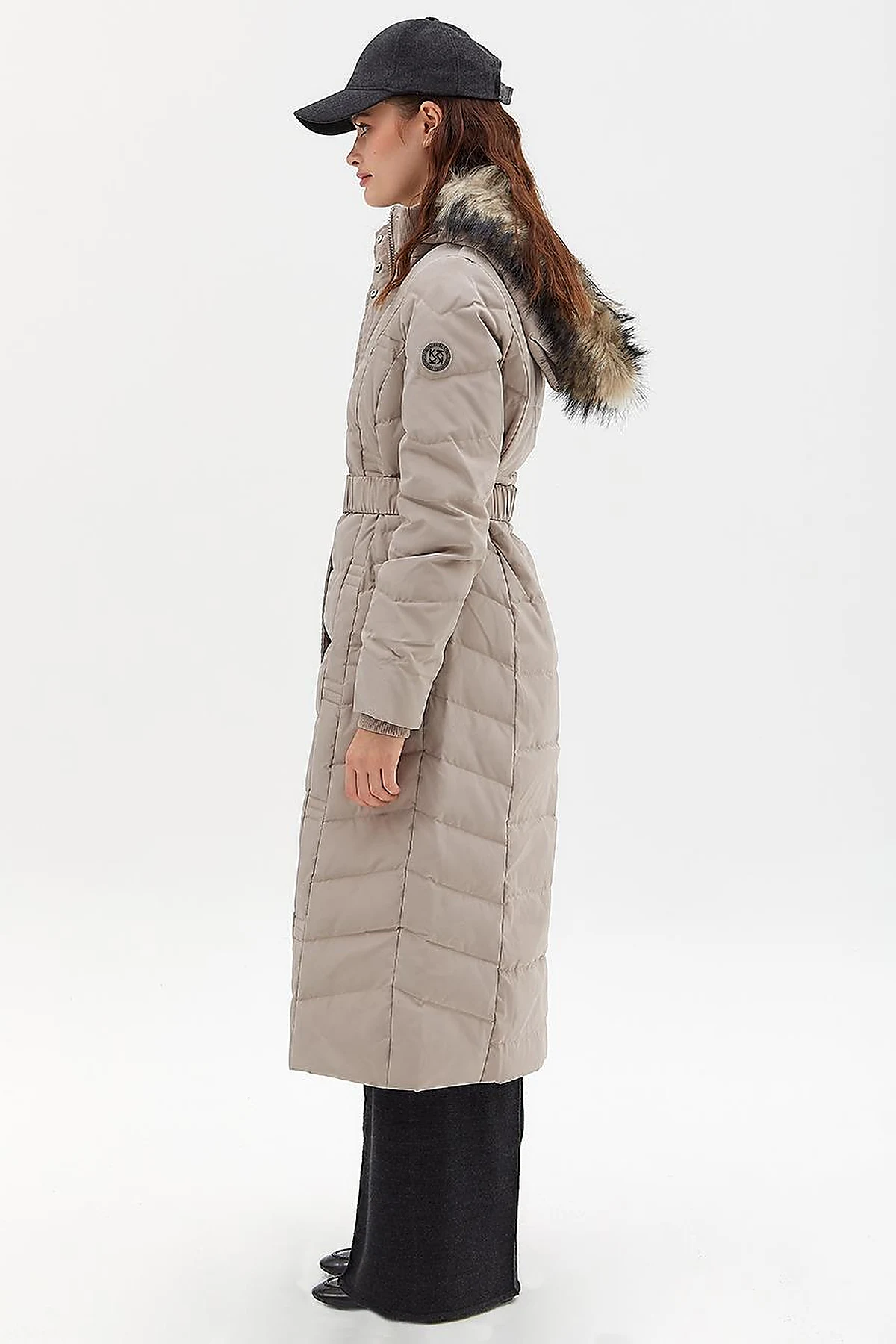 Goose Feather Filled Belted Coat Stone