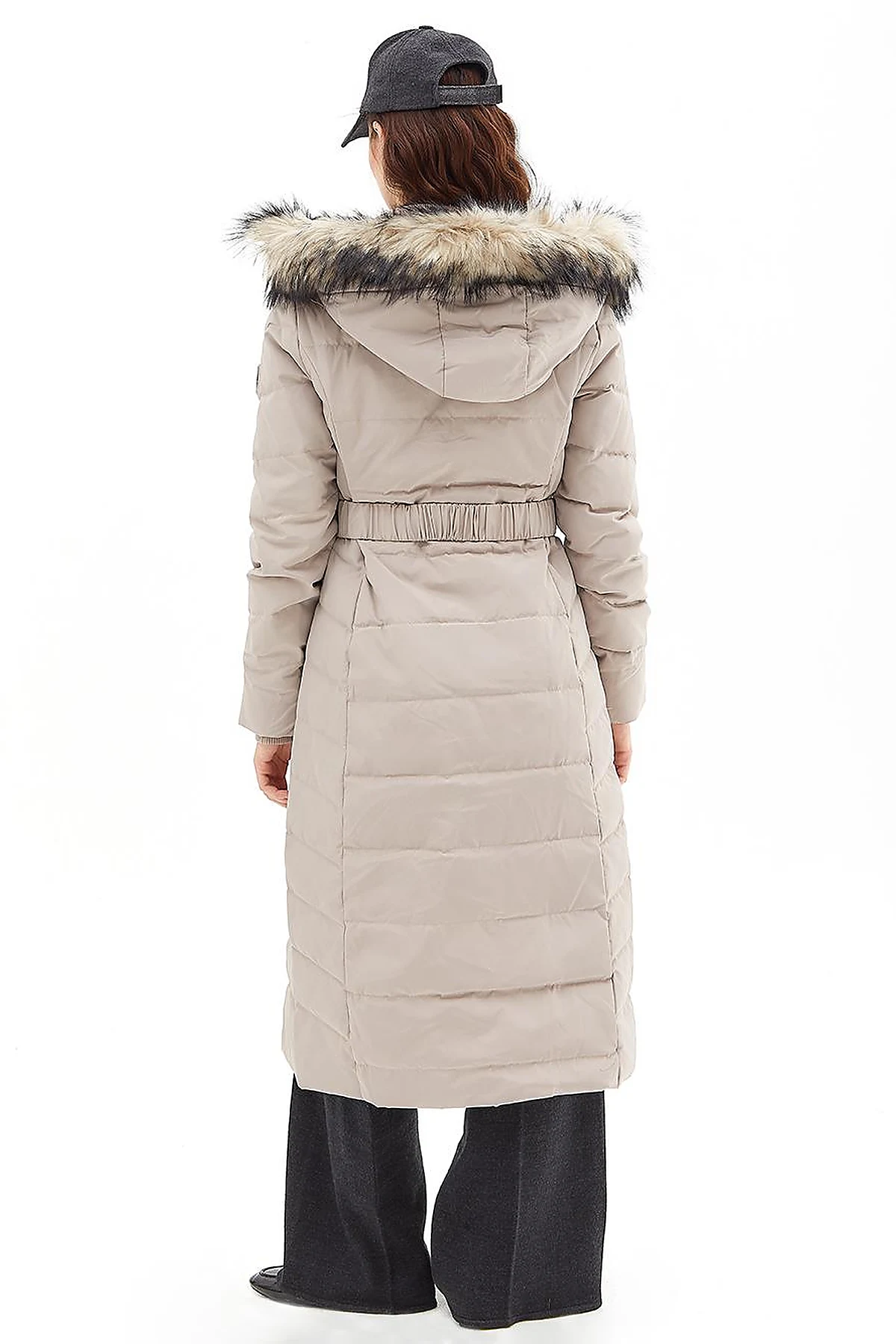 Goose Feather Filled Belted Coat Stone