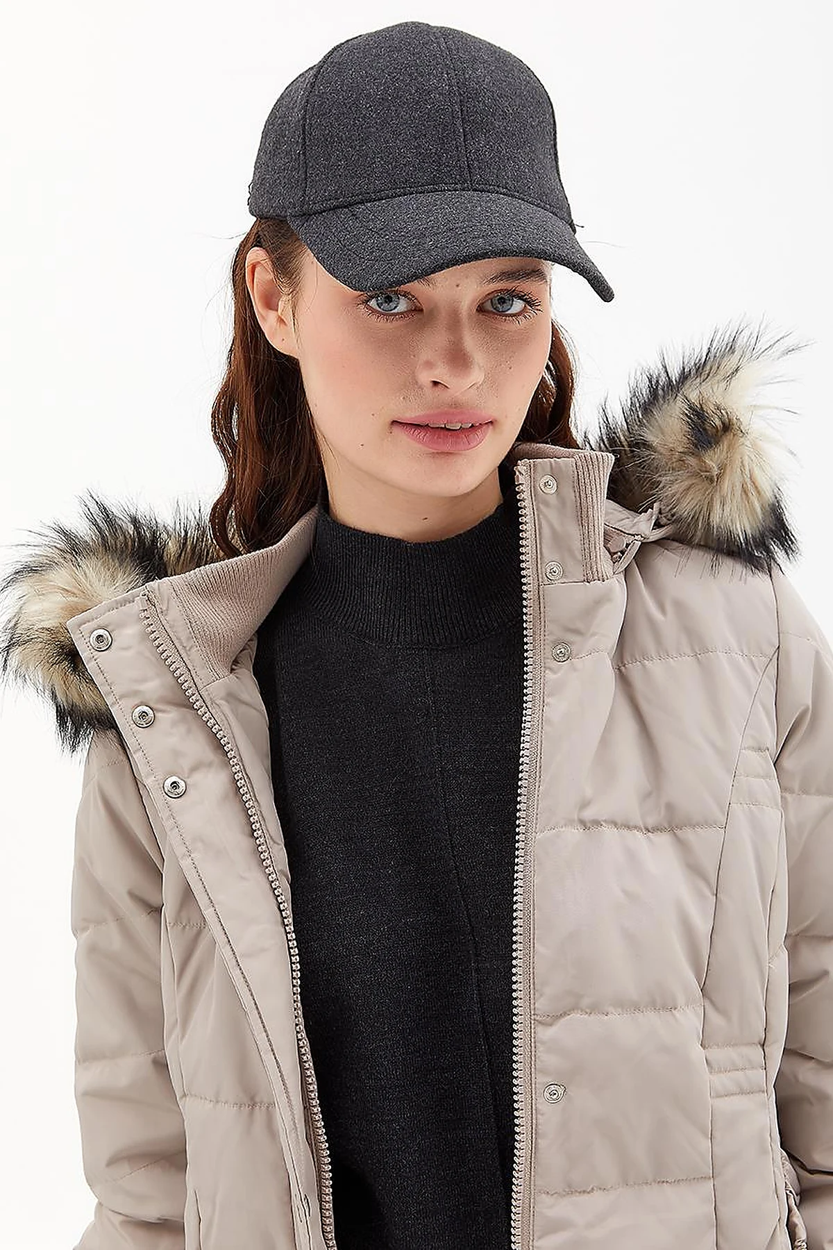 Goose Feather Filled Belted Coat Stone