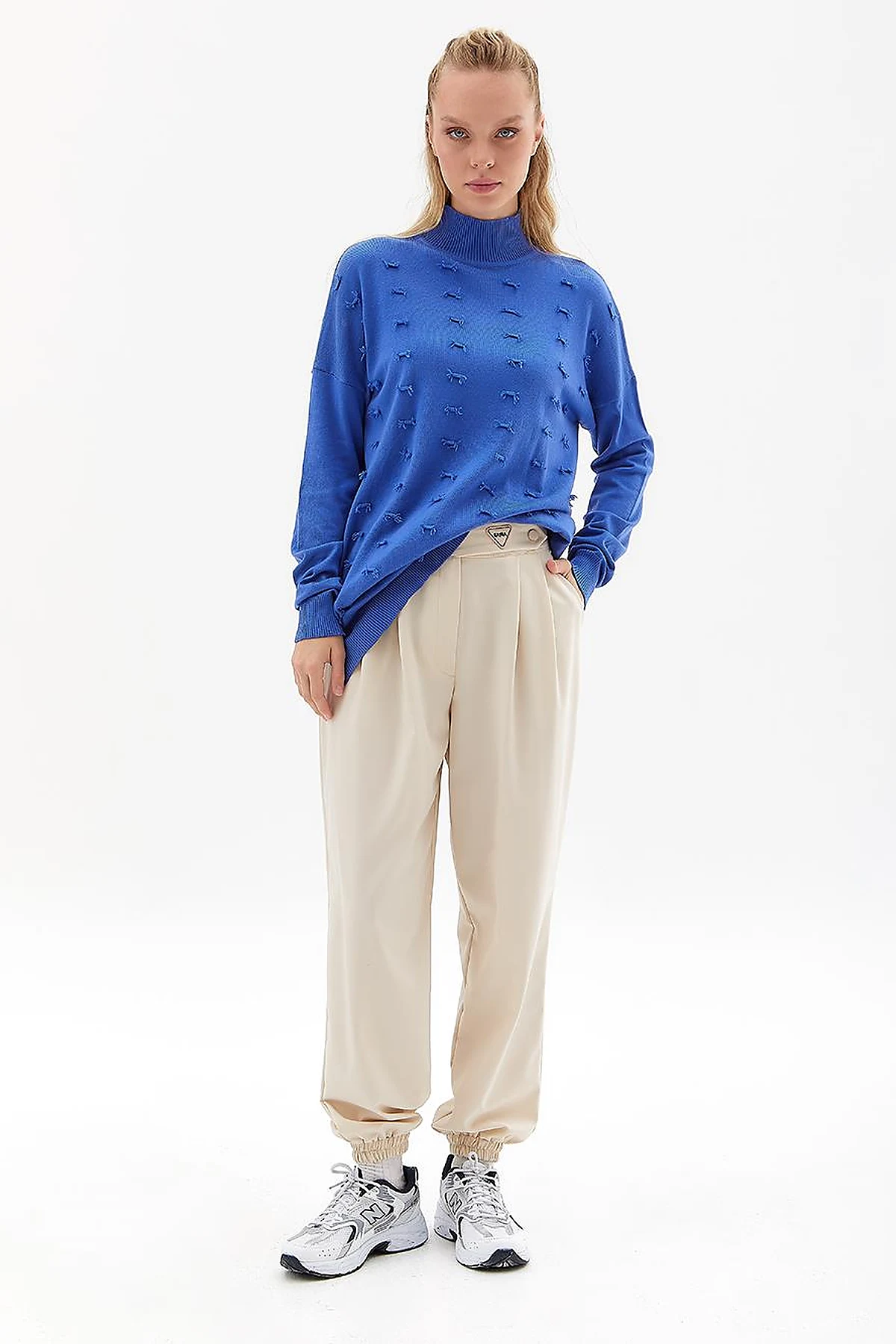 Beli Lastikli Jogger Pantolon Krem
