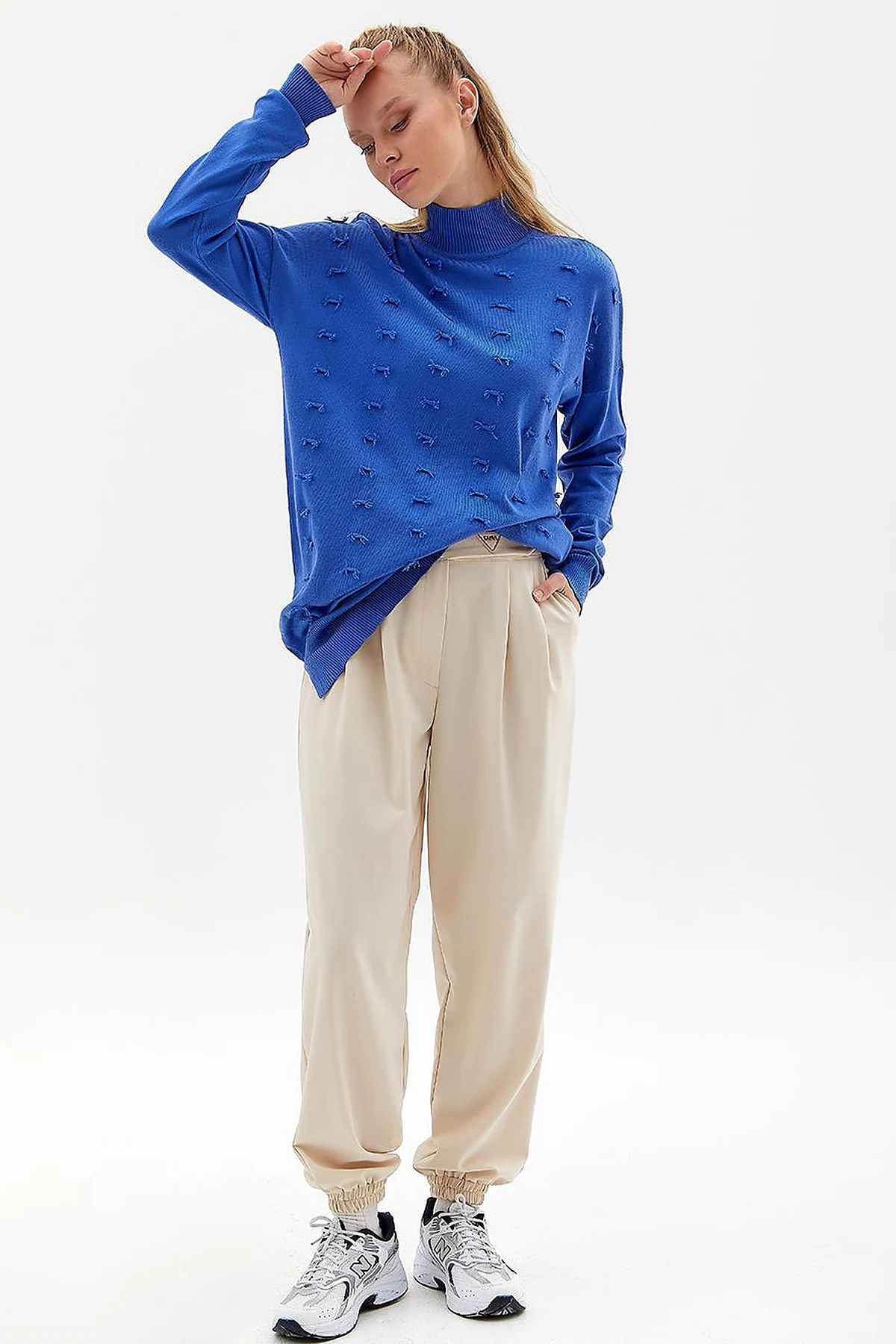 Beli Lastikli Jogger Pantolon Krem