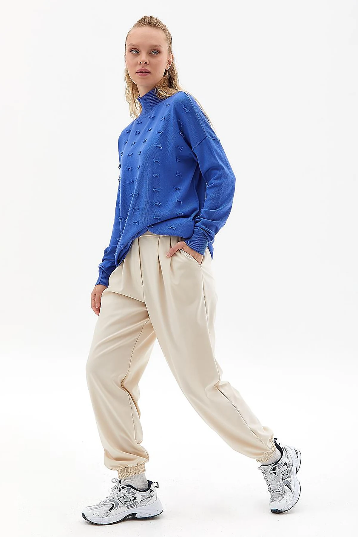 Beli Lastikli Jogger Pantolon Krem