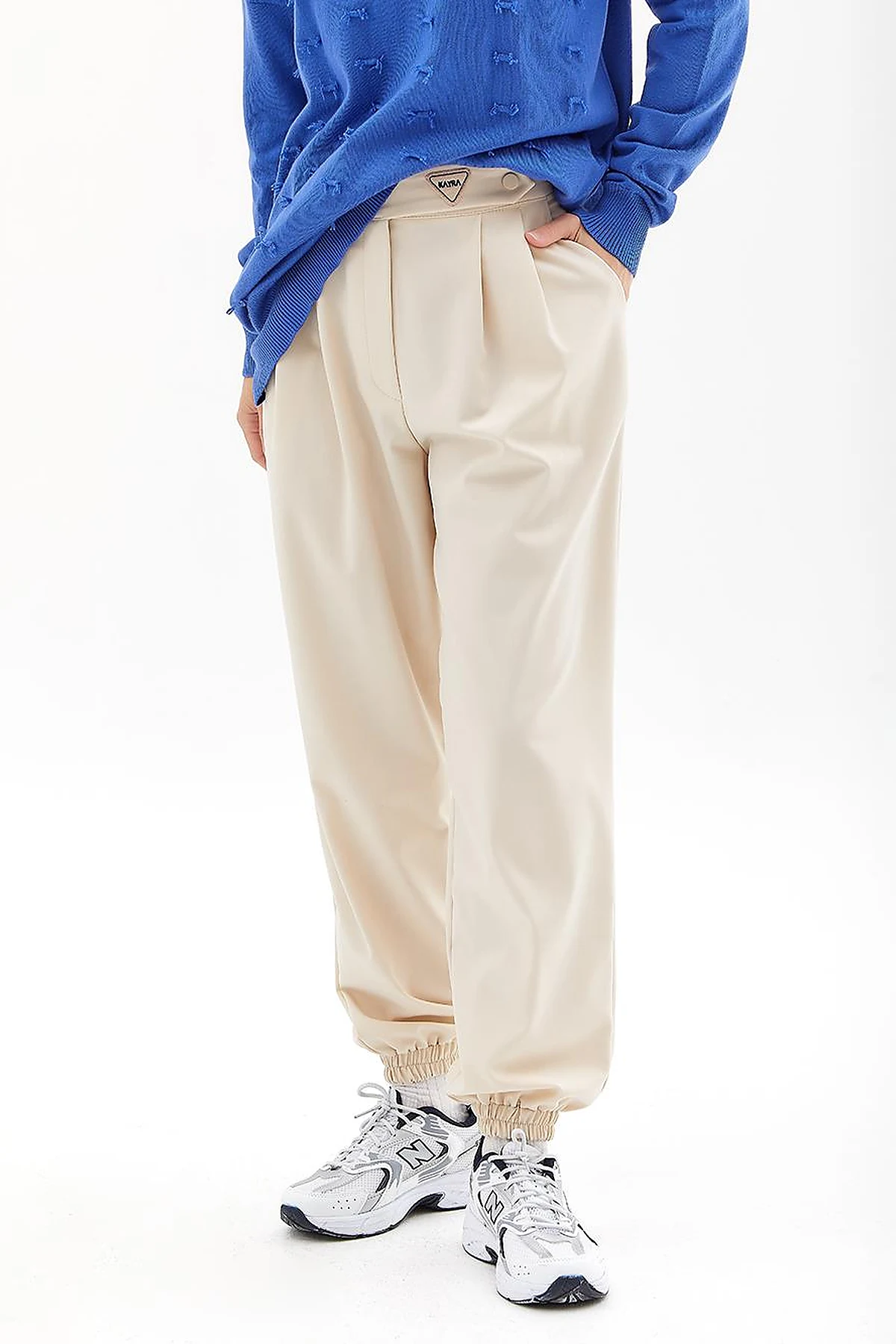 Beli Lastikli Jogger Pantolon Krem