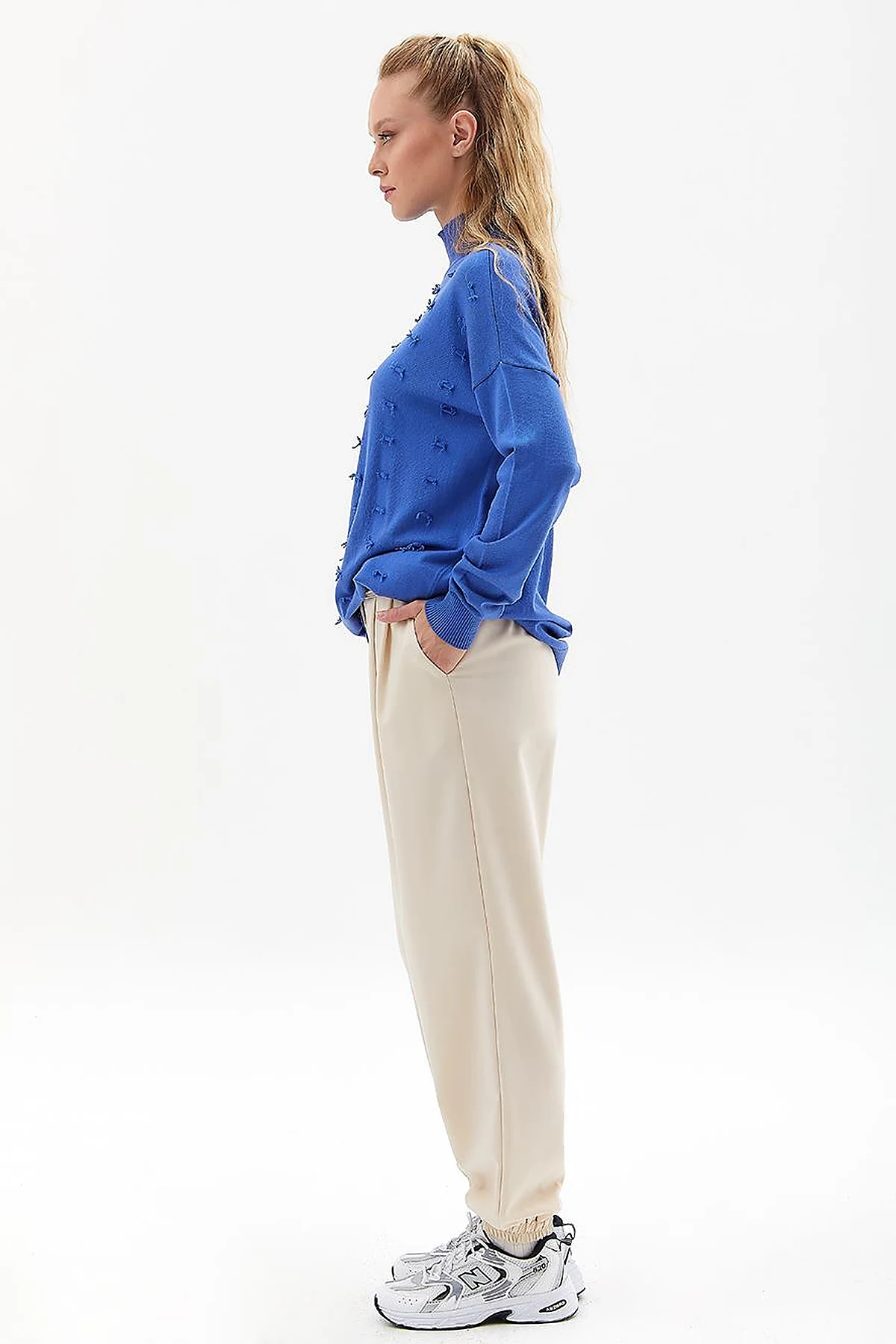 Beli Lastikli Jogger Pantolon Krem