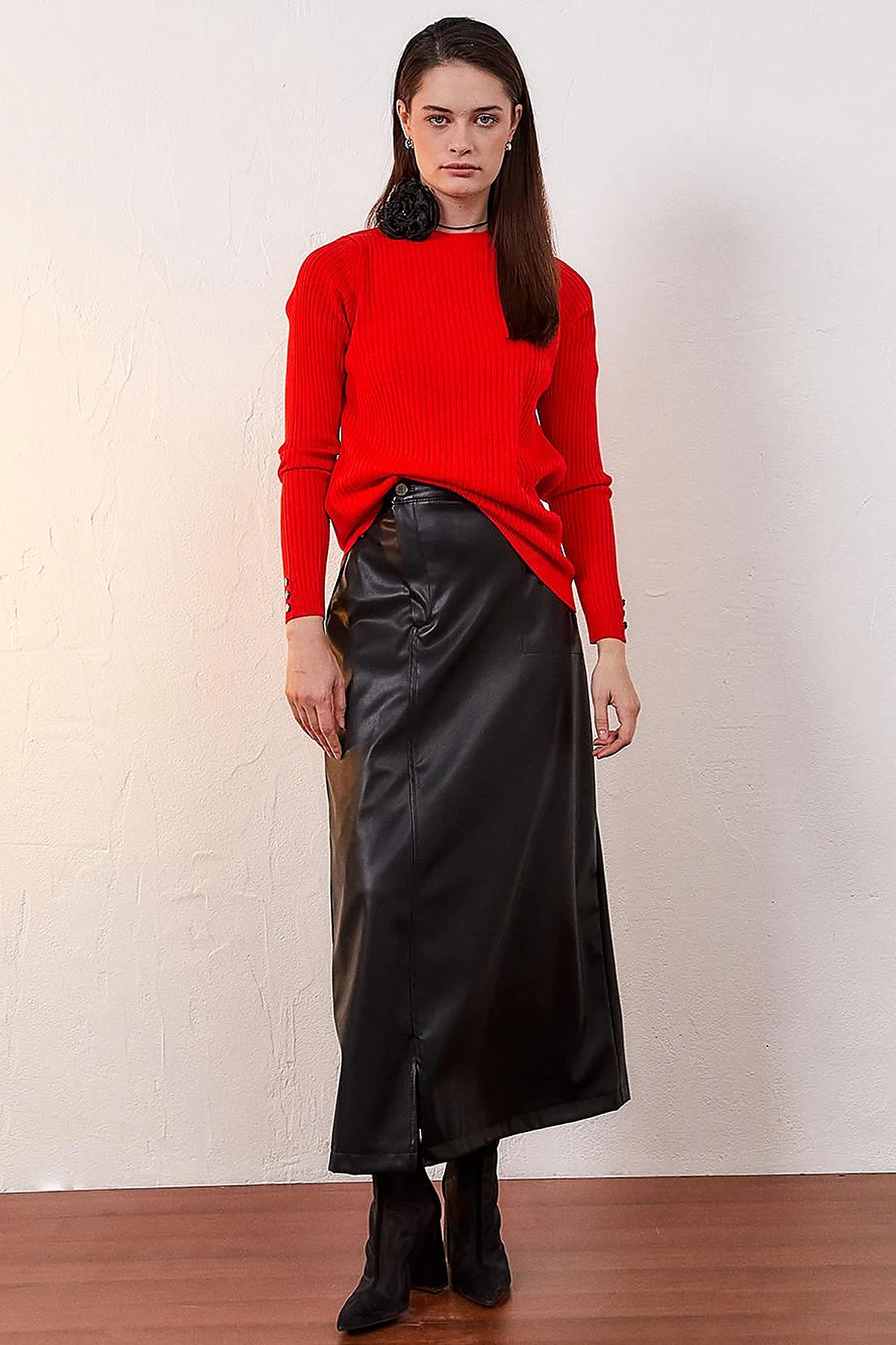 Zero Collar Ribbed Knitted Sweater Orange