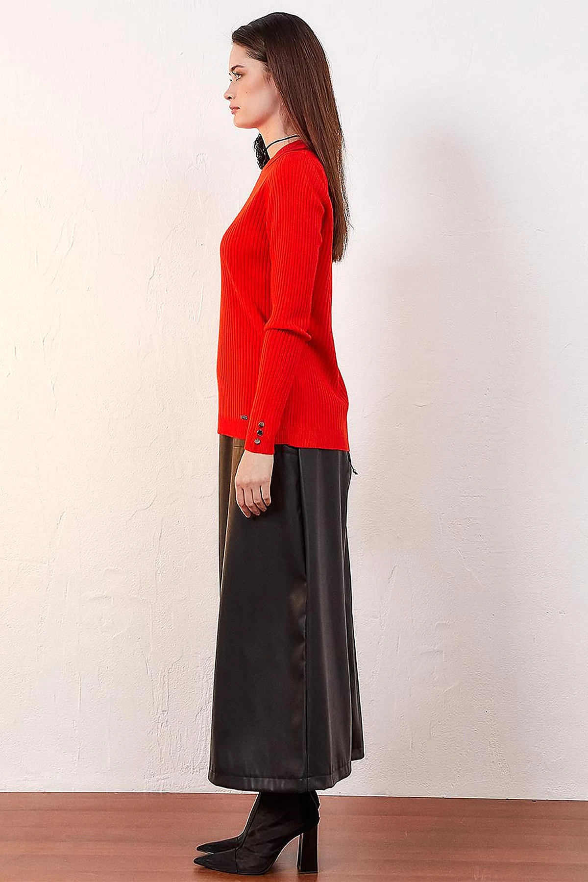 Zero Collar Ribbed Knitted Sweater Orange
